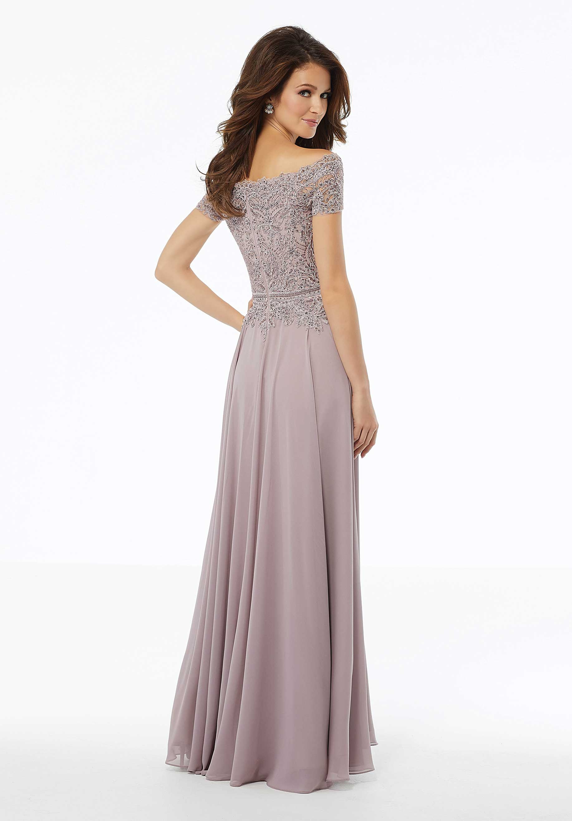 Beaded A-Line Evening Gown in Chiffon with Appliqués - Image 15