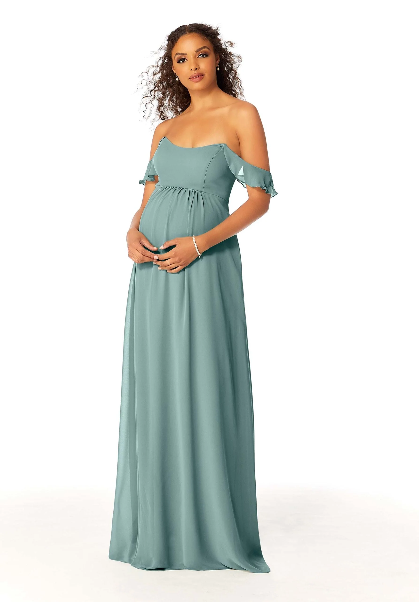 Off The Shoulder Chiffon Maternity Bridesmaid Dress - Image 20