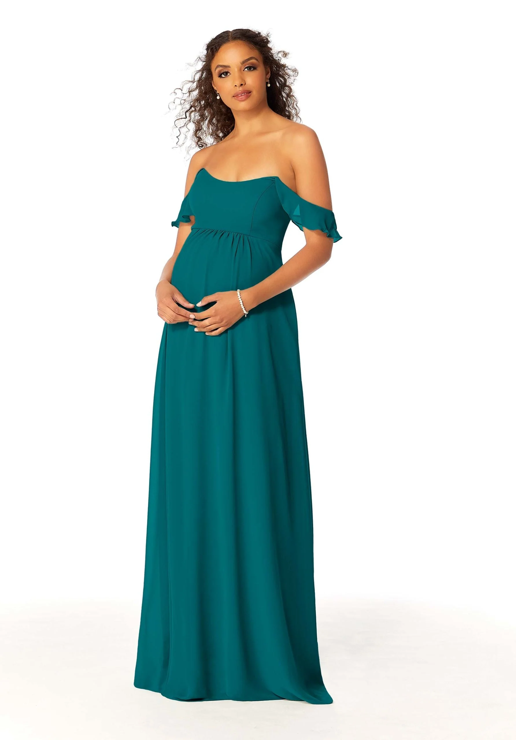 Off The Shoulder Chiffon Maternity Bridesmaid Dress - Image 51