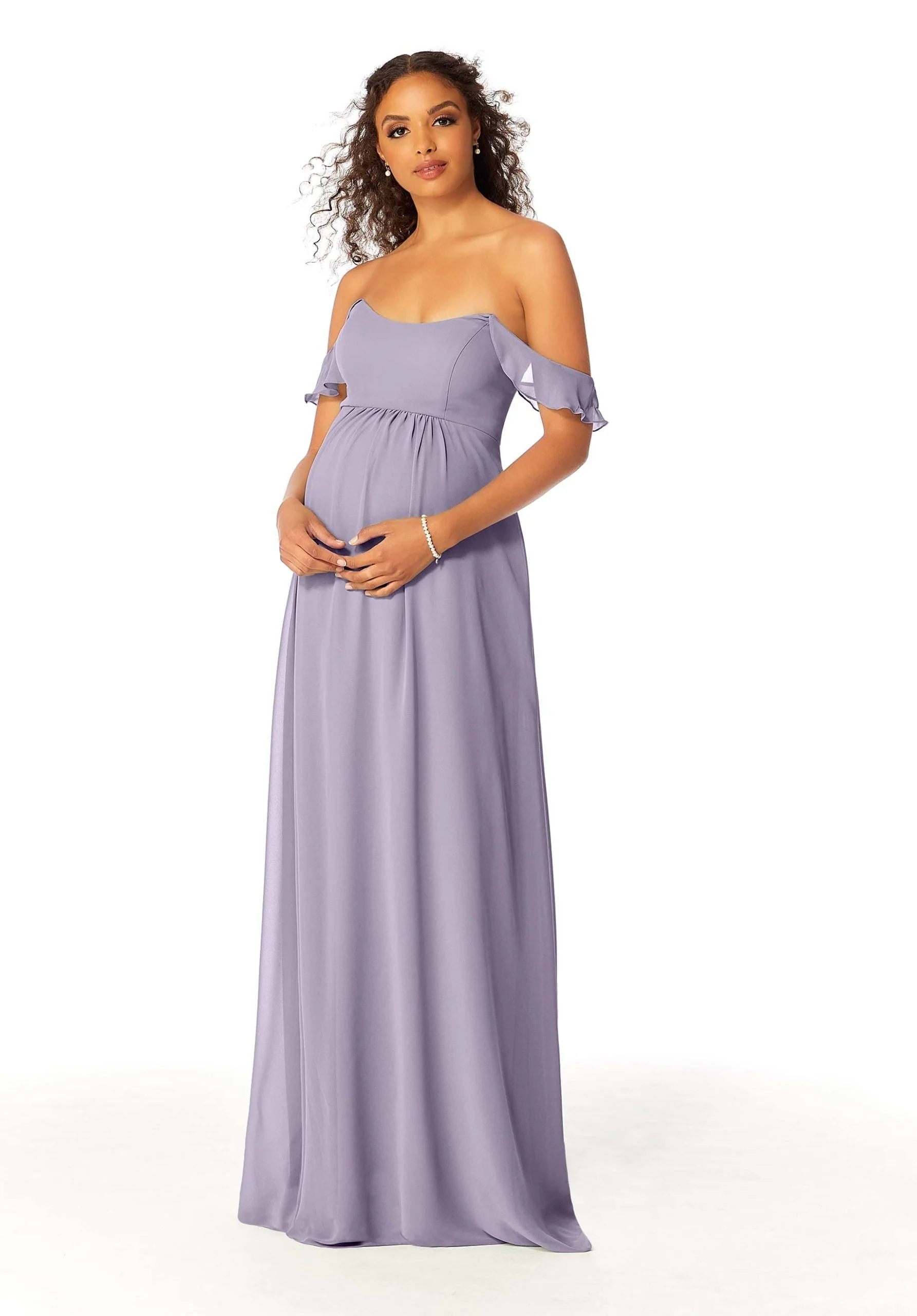 Off The Shoulder Chiffon Maternity Bridesmaid Dress - Image 52