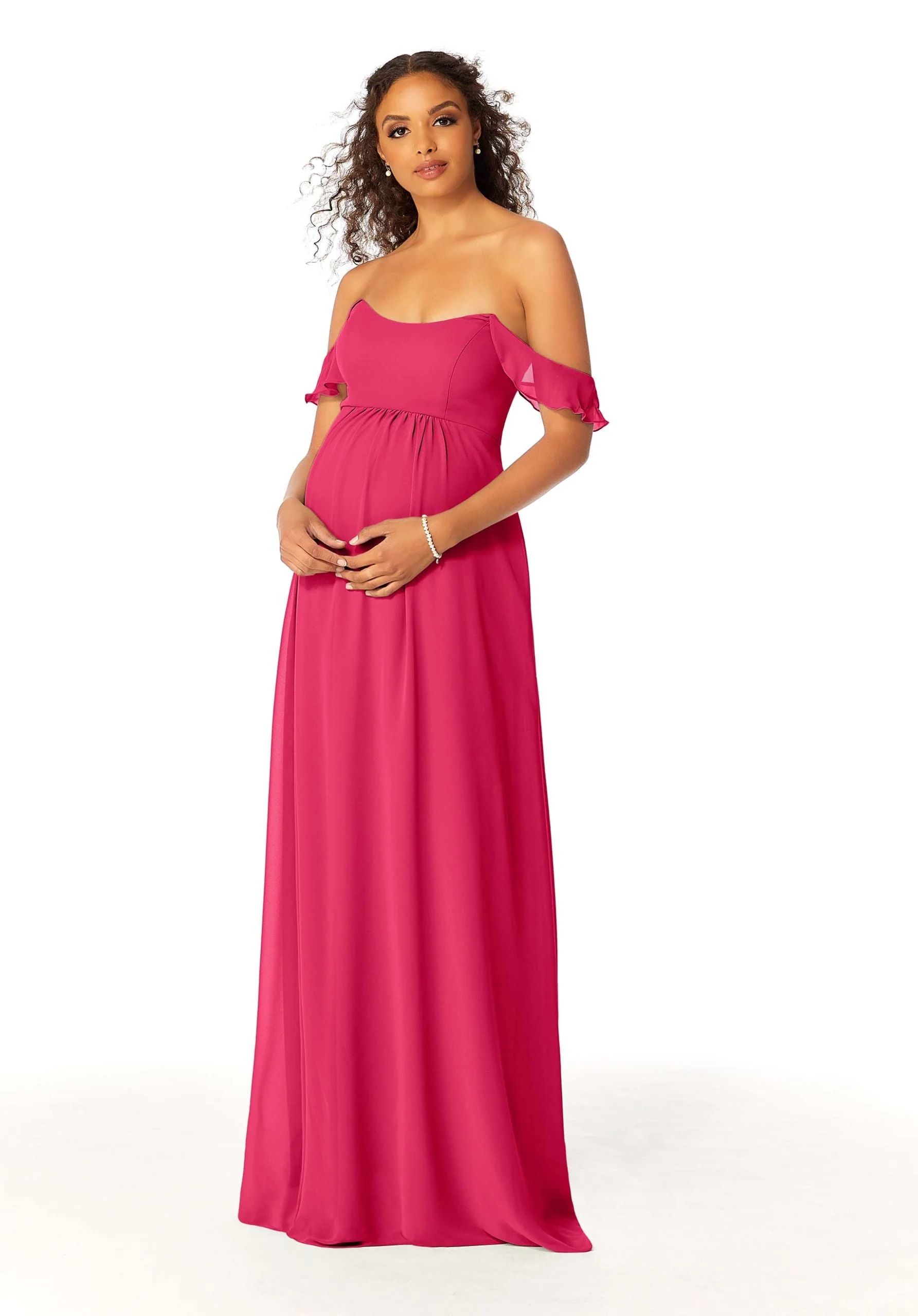 Off The Shoulder Chiffon Maternity Bridesmaid Dress - Image 6