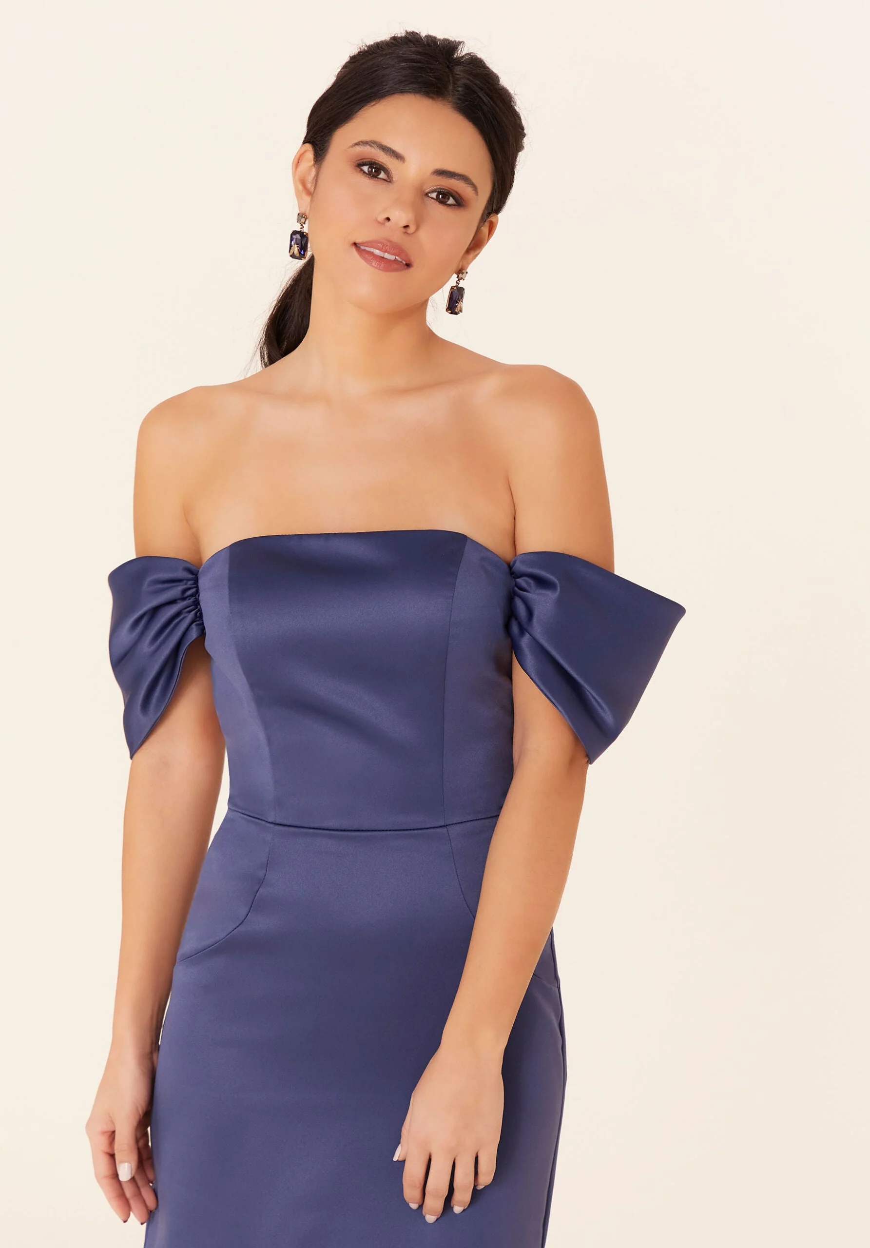 Off The Shoulder Satin Bridesmaid Dress - Image 2