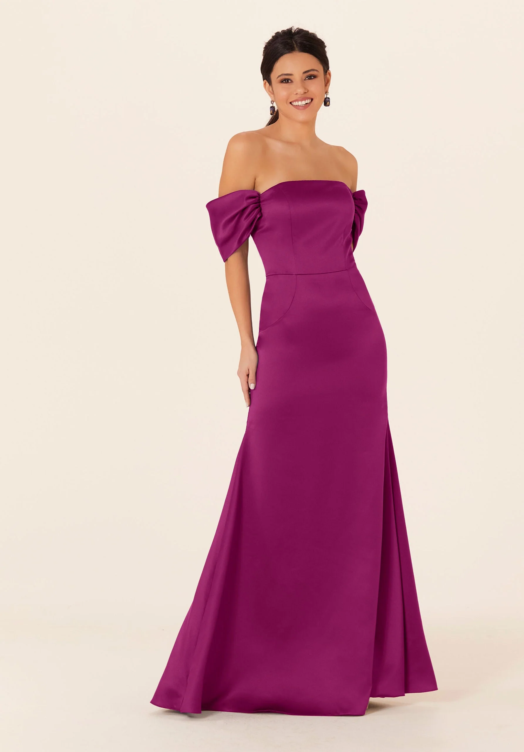 Off The Shoulder Satin Bridesmaid Dress - Image 40