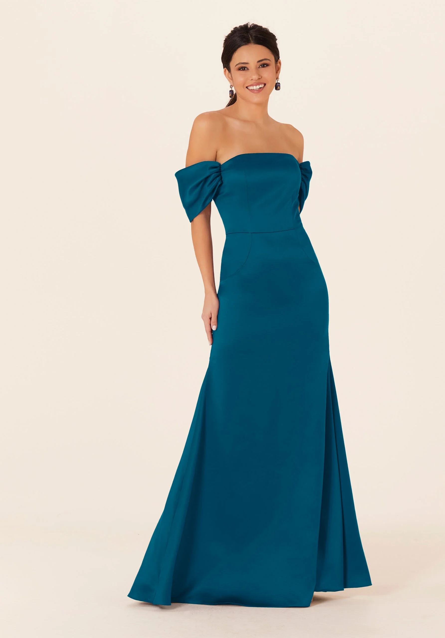 Off The Shoulder Satin Bridesmaid Dress - Image 48