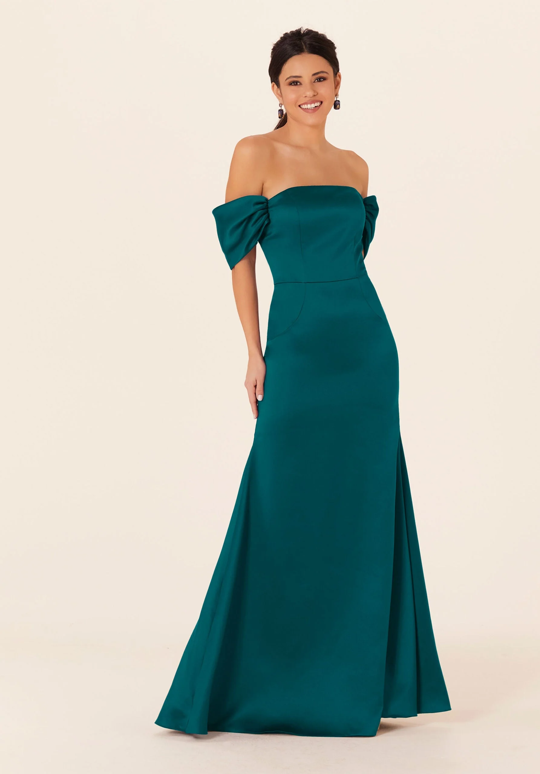 Off The Shoulder Satin Bridesmaid Dress - Image 49