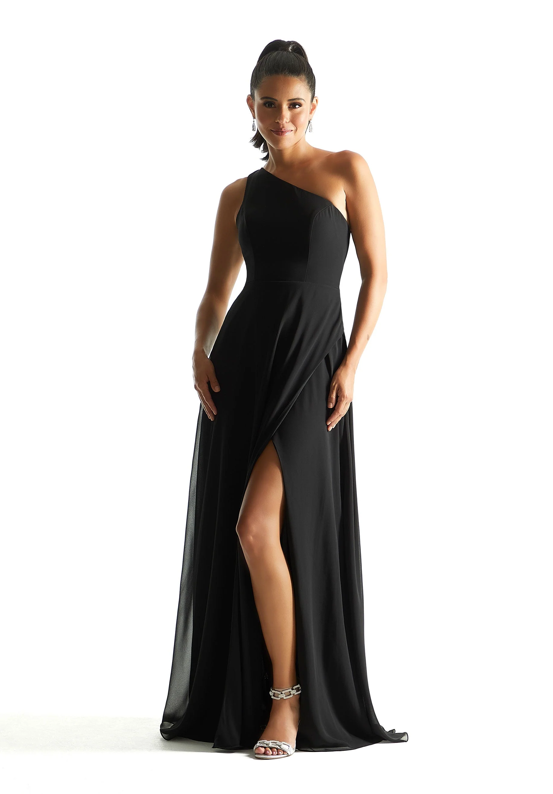 One Shoulder Chiffon Bridesmaid Dress with Cowl Back - Image 18
