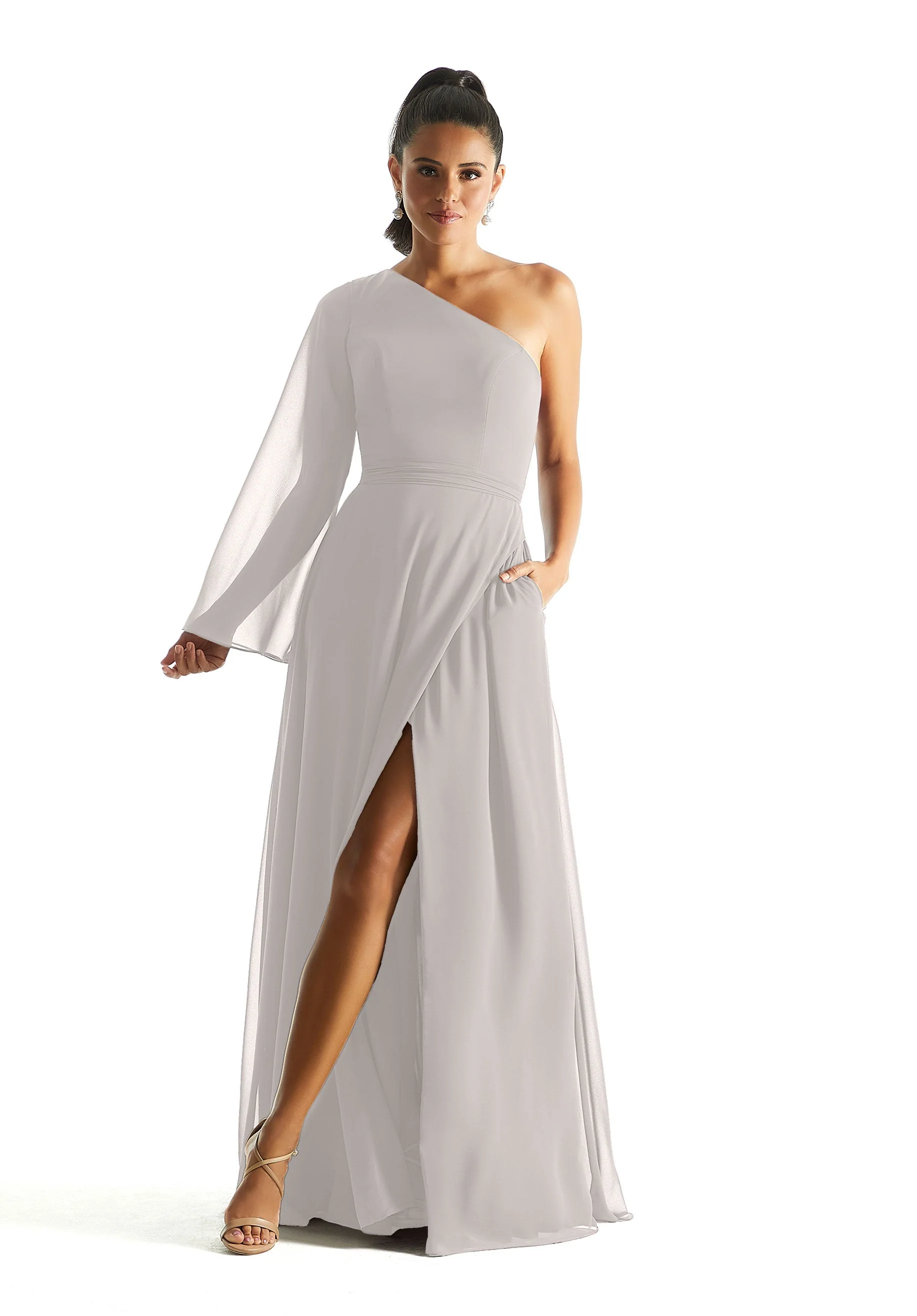 One Shoulder Long Sleeve Bridesmaid Dress - Image 13