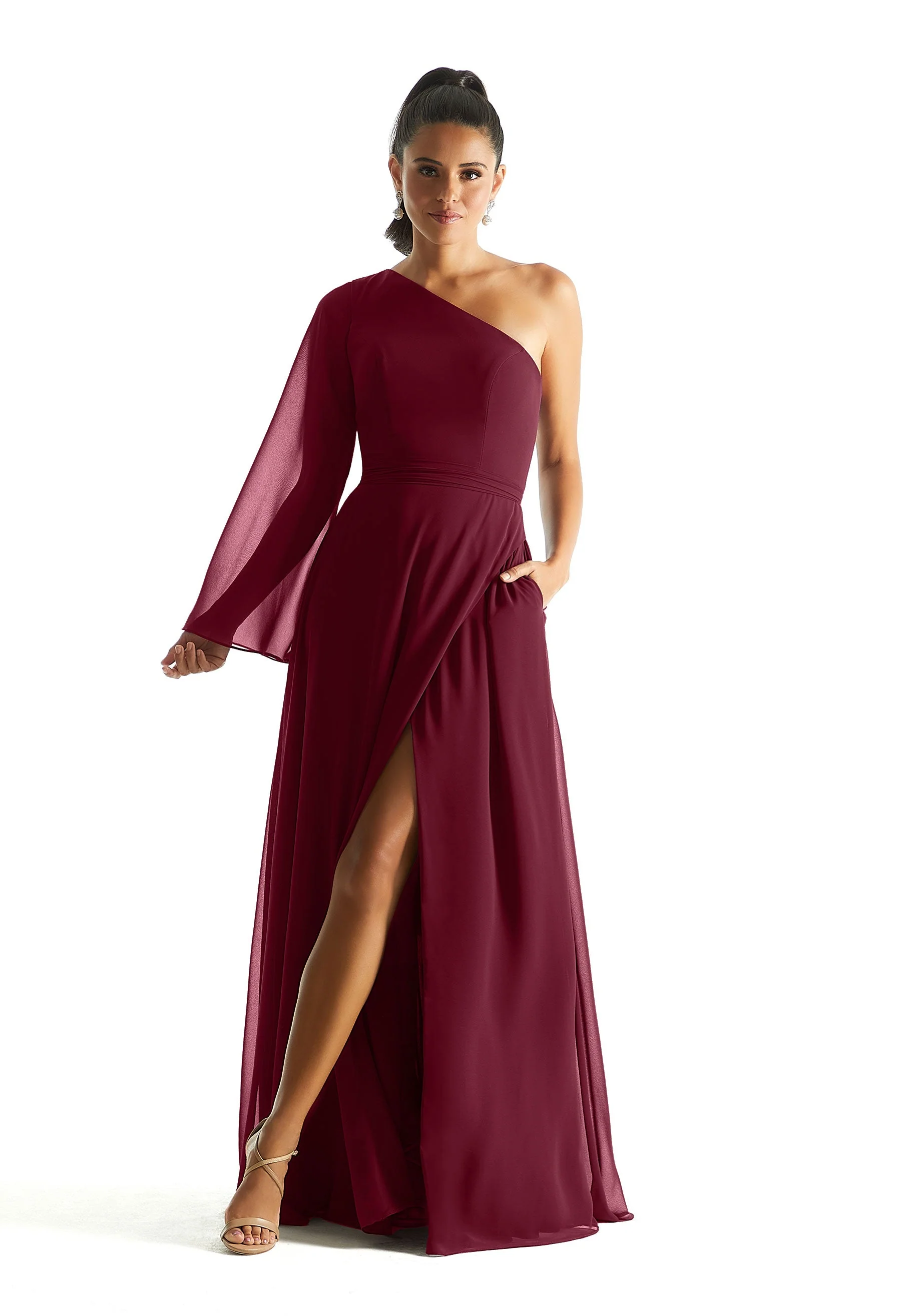 One Shoulder Long Sleeve Bridesmaid Dress - Image 21