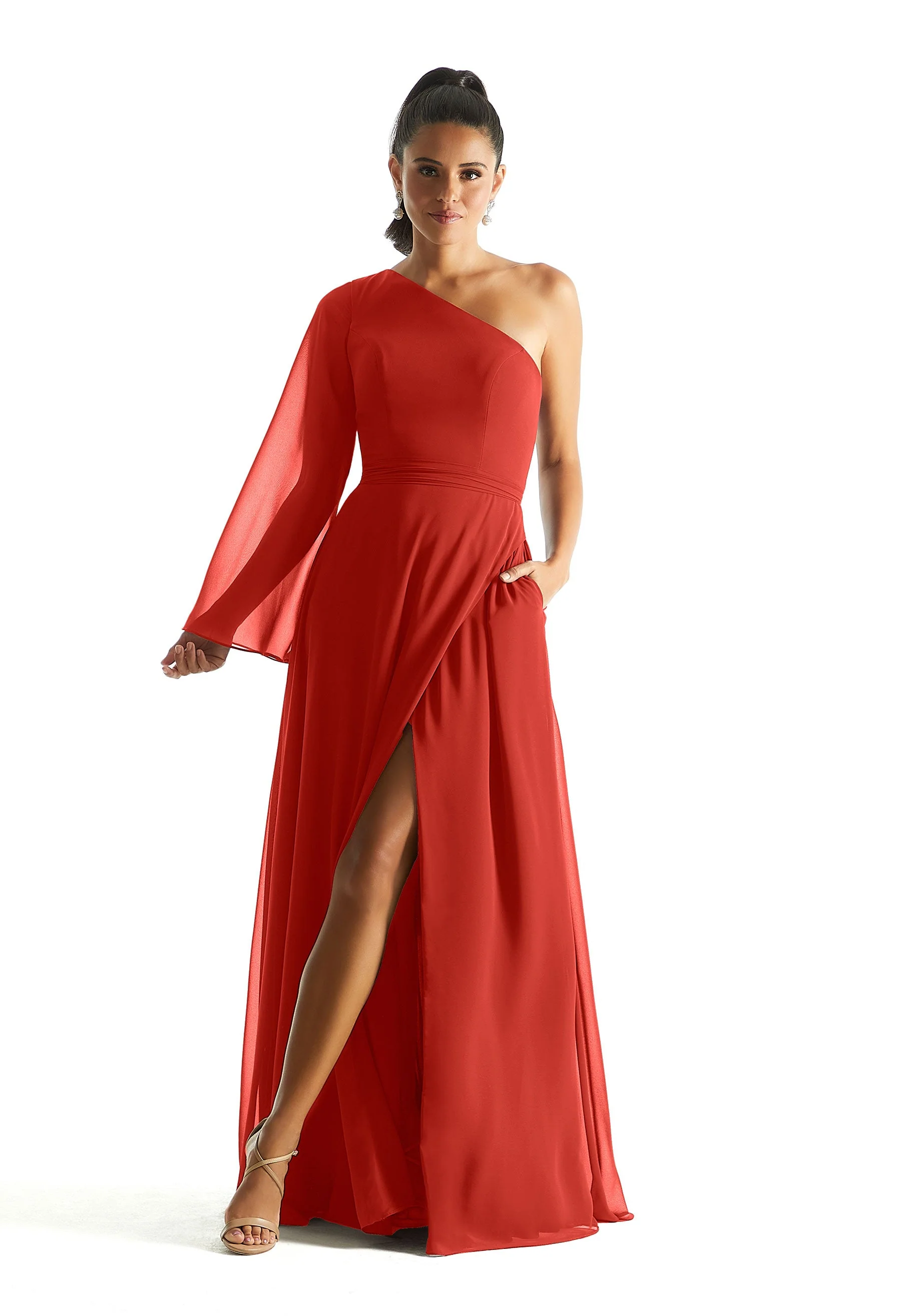 One Shoulder Long Sleeve Bridesmaid Dress - Image 25