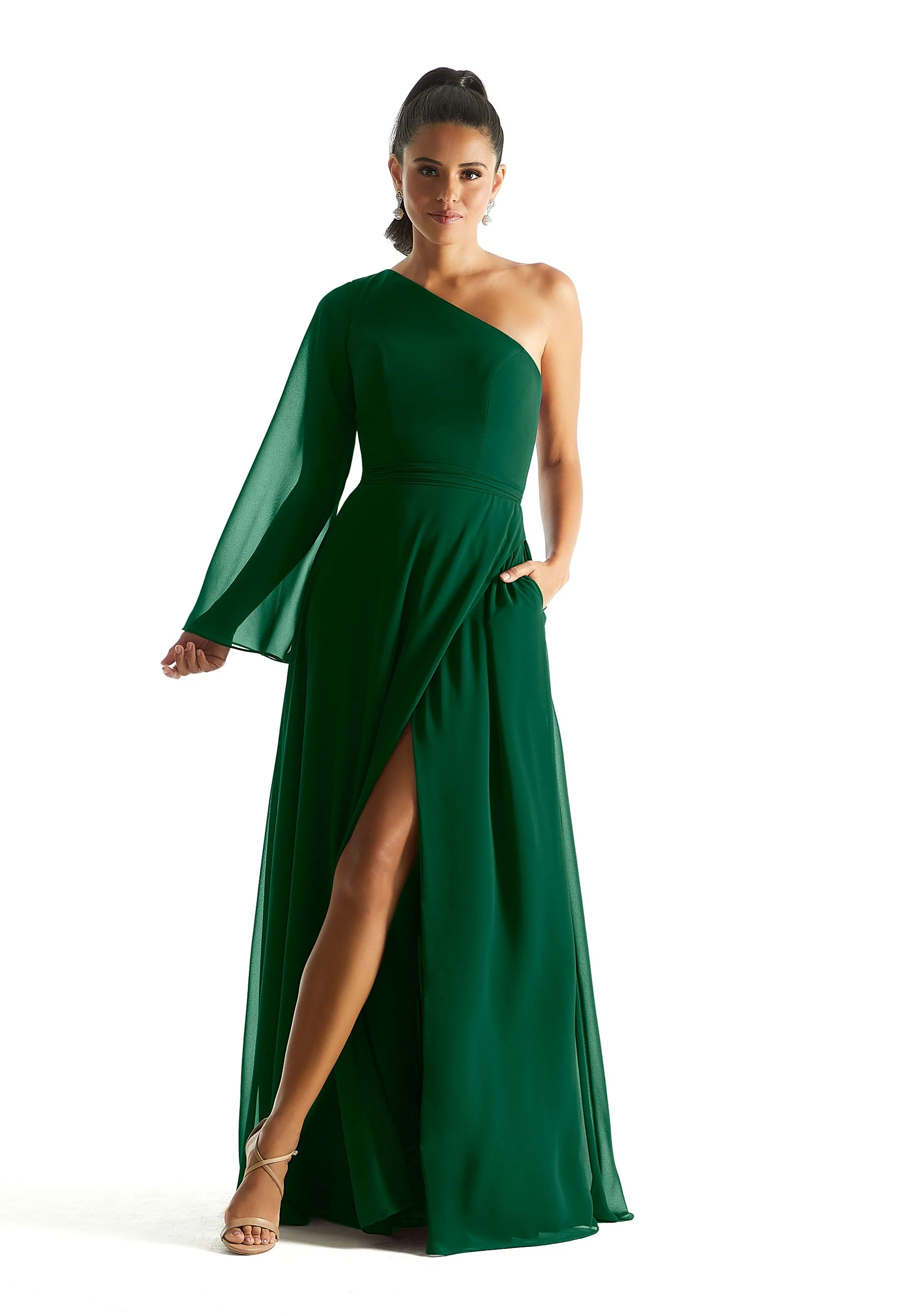 One Shoulder Long Sleeve Bridesmaid Dress - Image 32