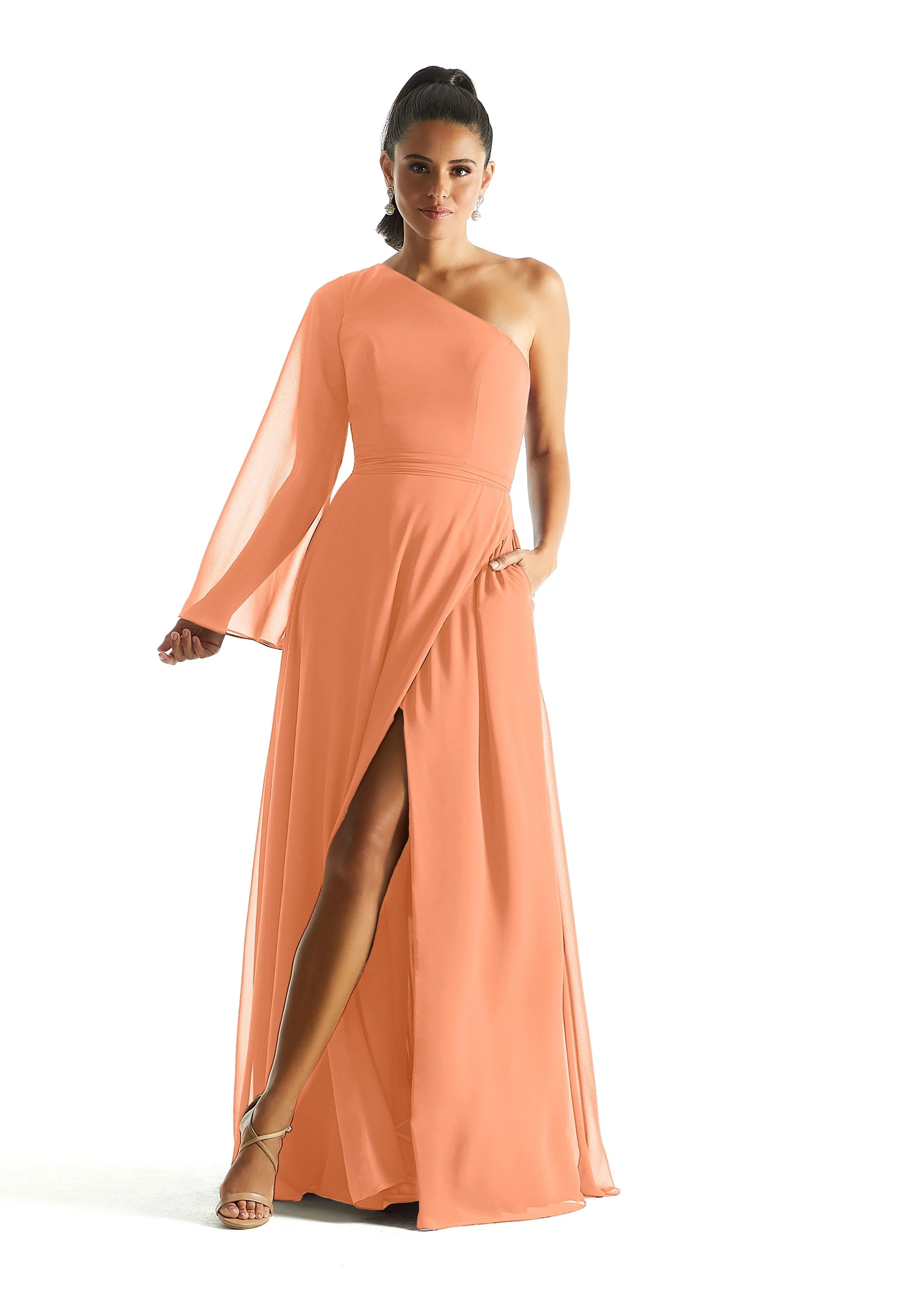 One Shoulder Long Sleeve Bridesmaid Dress - Image 42