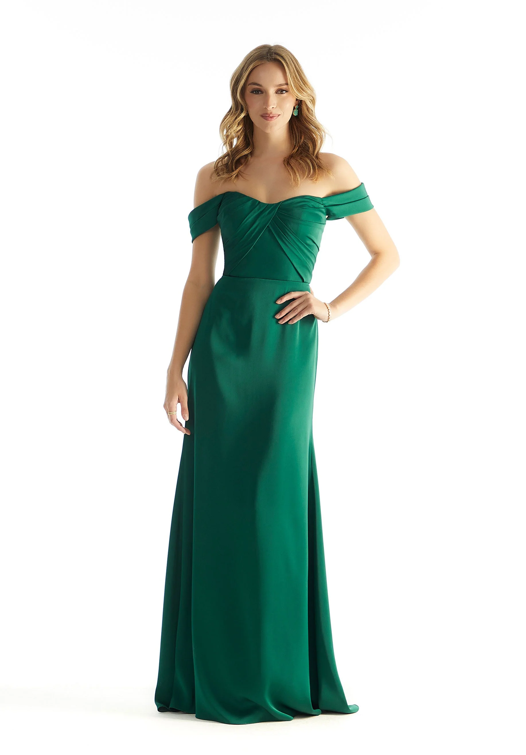 Pleated Off The Shoulder Luxe Satin Bridesmaid Dress - Image 17