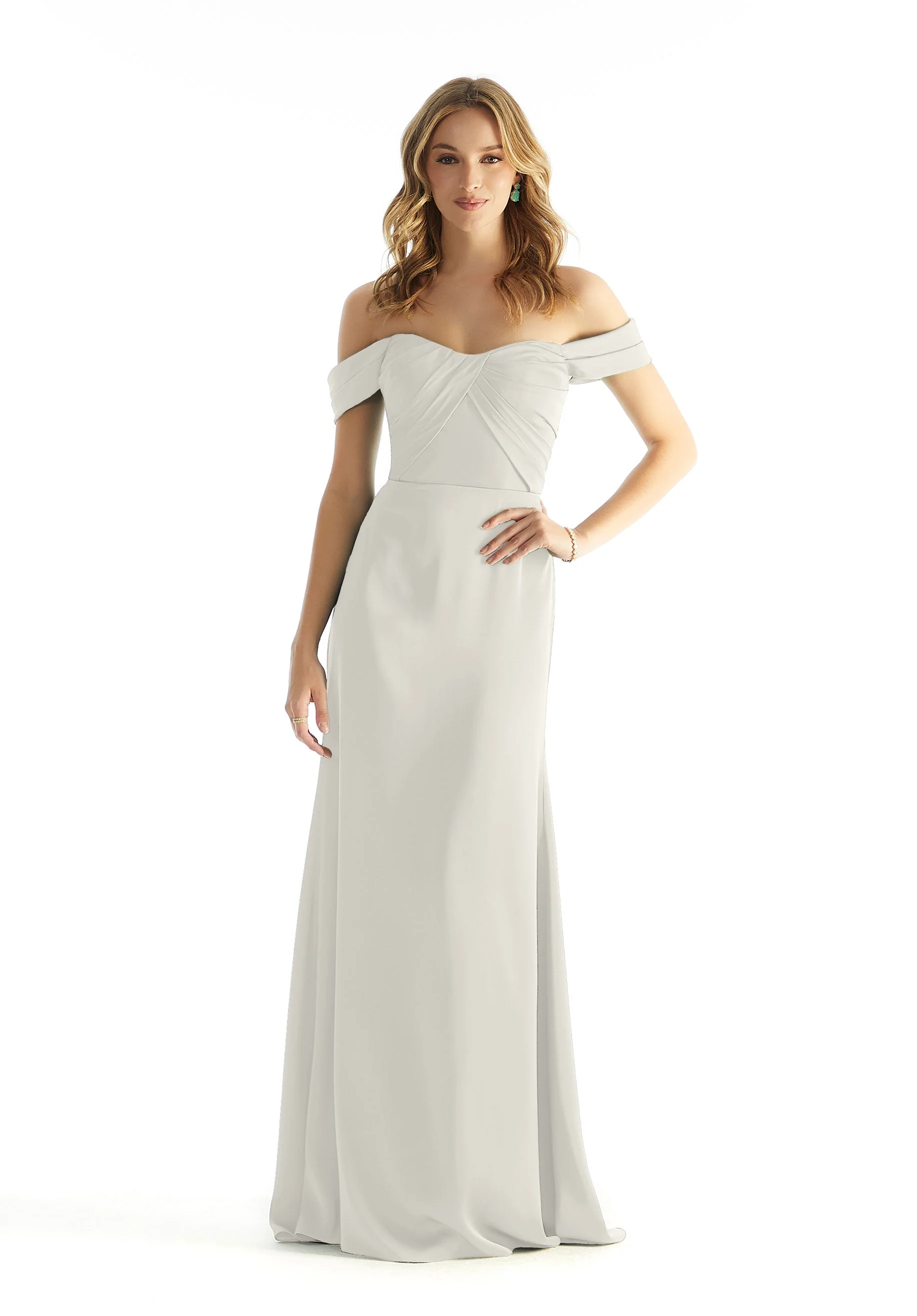 Pleated Off The Shoulder Luxe Satin Bridesmaid Dress - Image 4