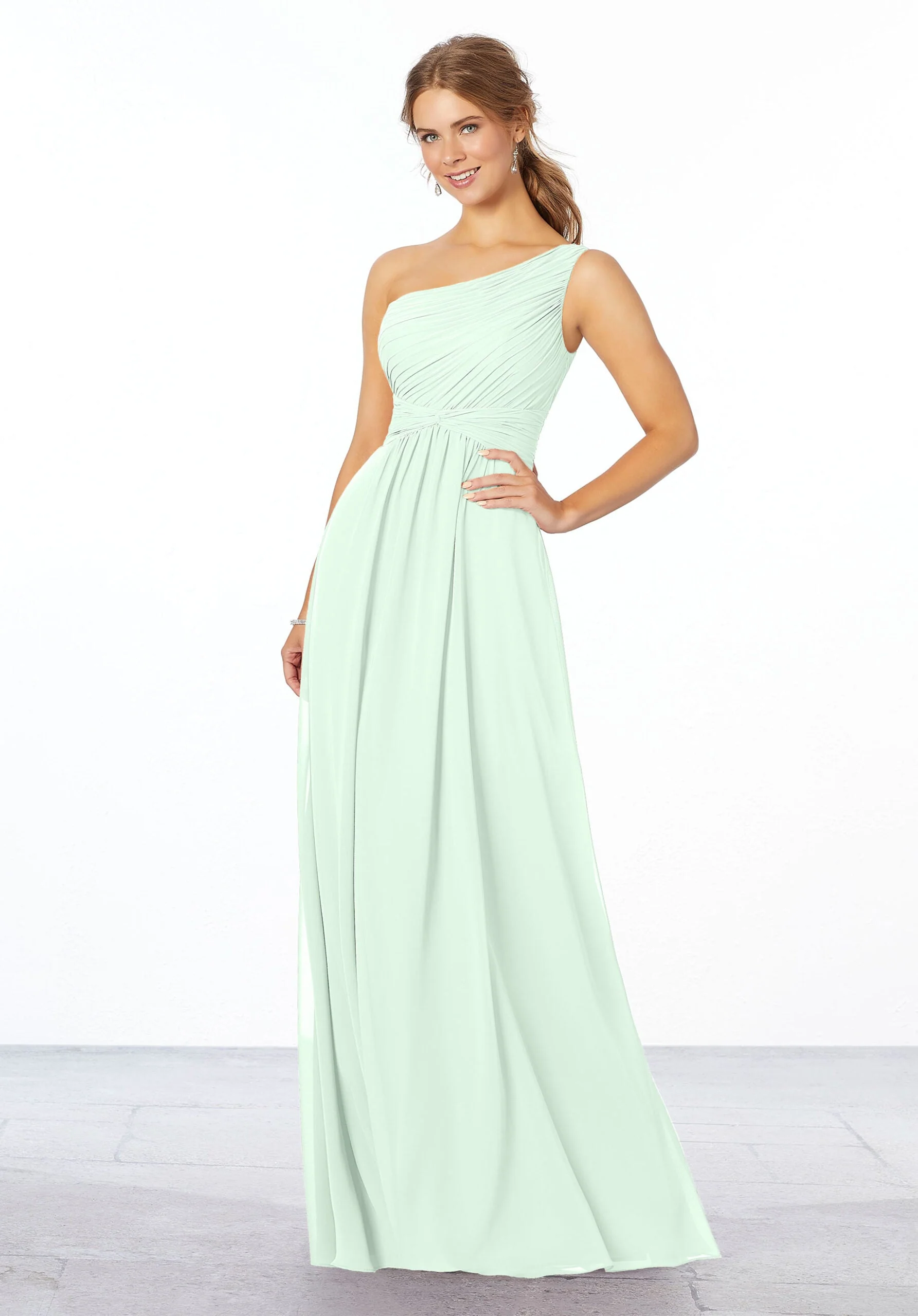 Pleated, One-Shoulder Chiffon Bridesmaid Dress - Image 11
