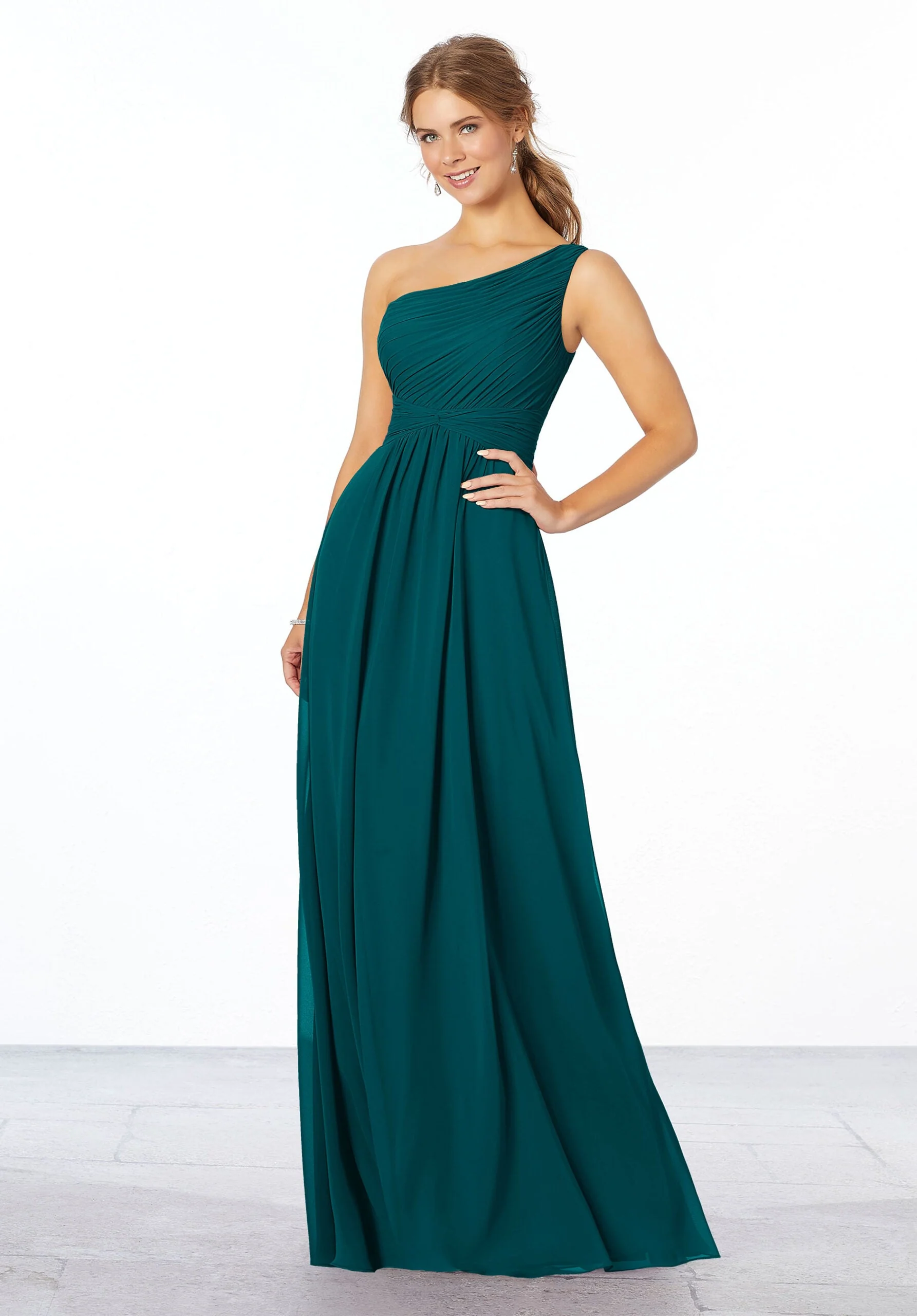 Pleated, One-Shoulder Chiffon Bridesmaid Dress - Image 6