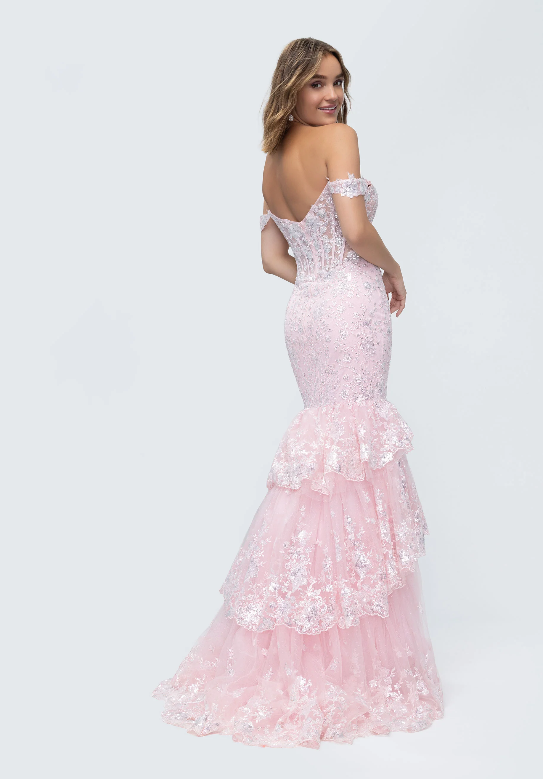 Plunging Sweetheart Beaded Lace and Glitter Tulle Mermaid Party Dress - Image 5