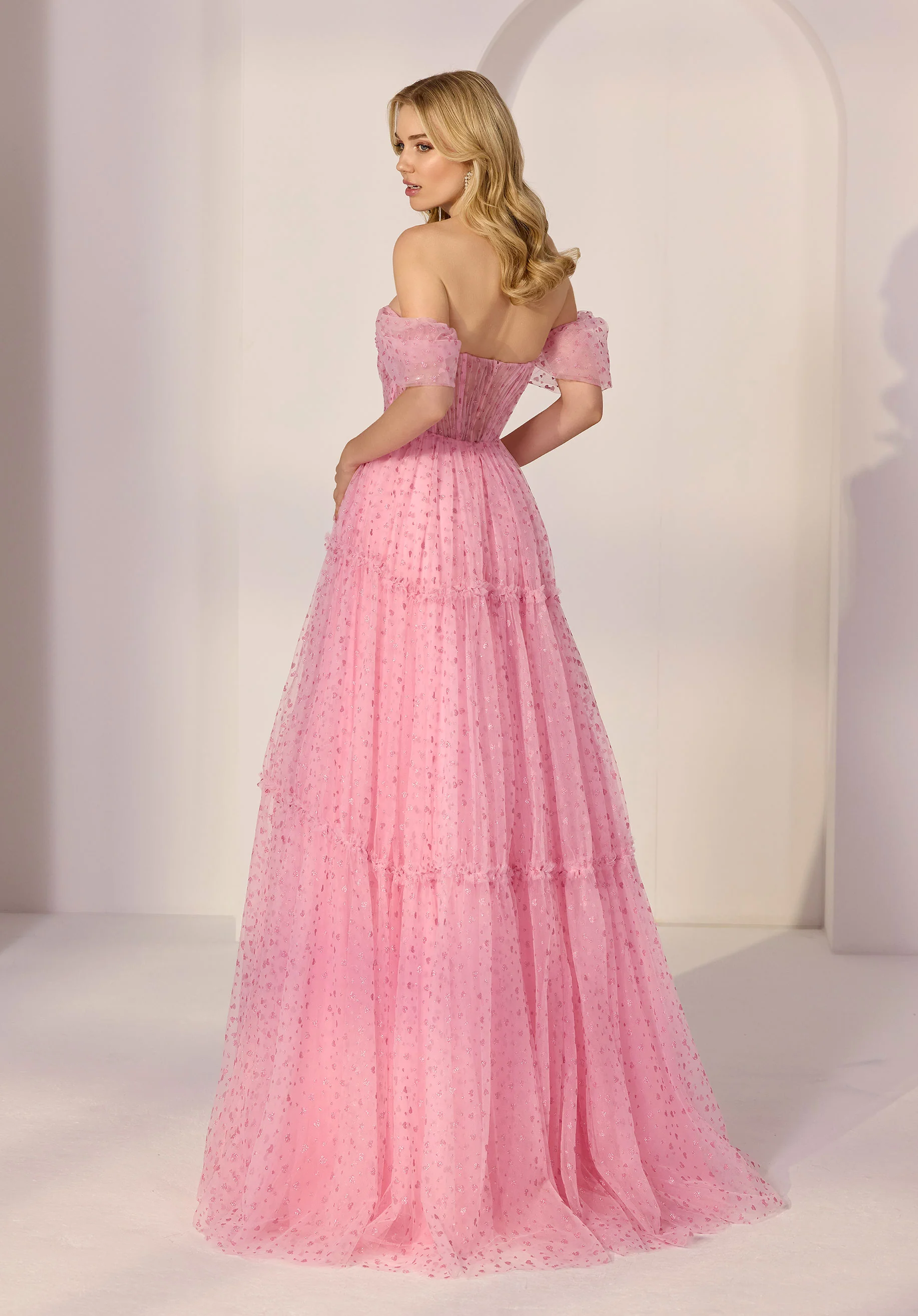Printed Hearts Glitter Tulle Tiered A-Line Party Dress - Image 3