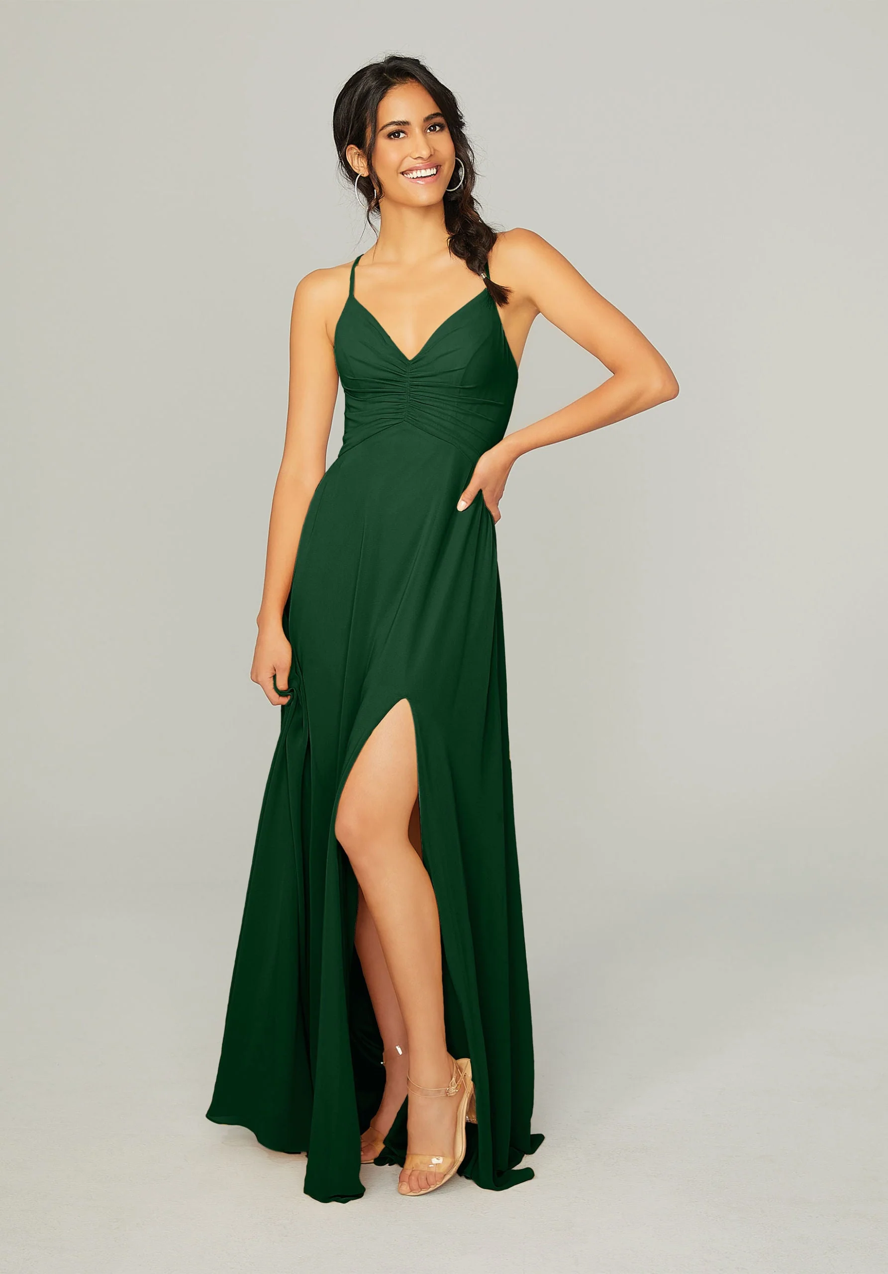 Ruched Chiffon Bridesmaid Dress with Tie Back Detail - Image 28