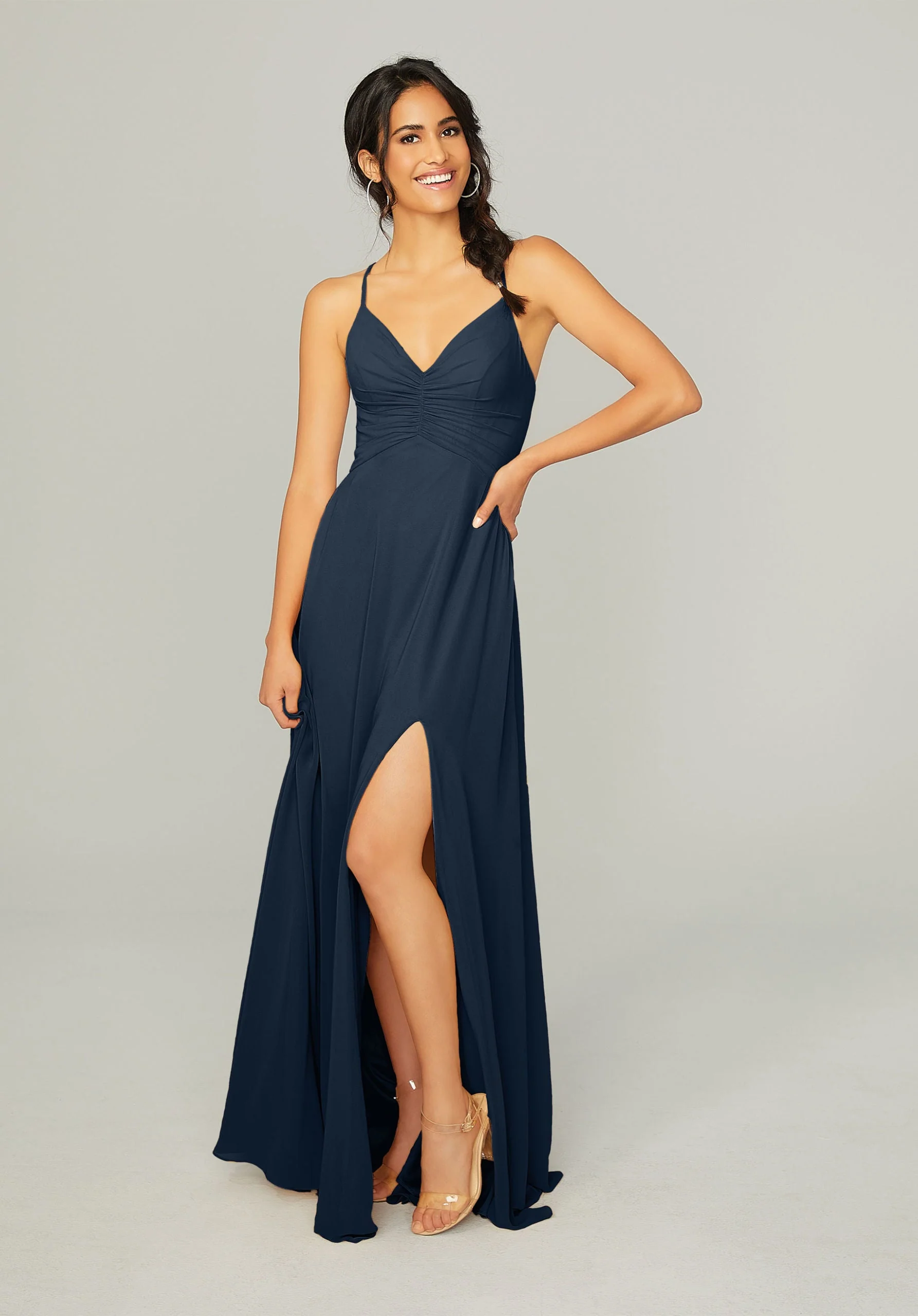 Ruched Chiffon Bridesmaid Dress with Tie Back Detail - Image 37
