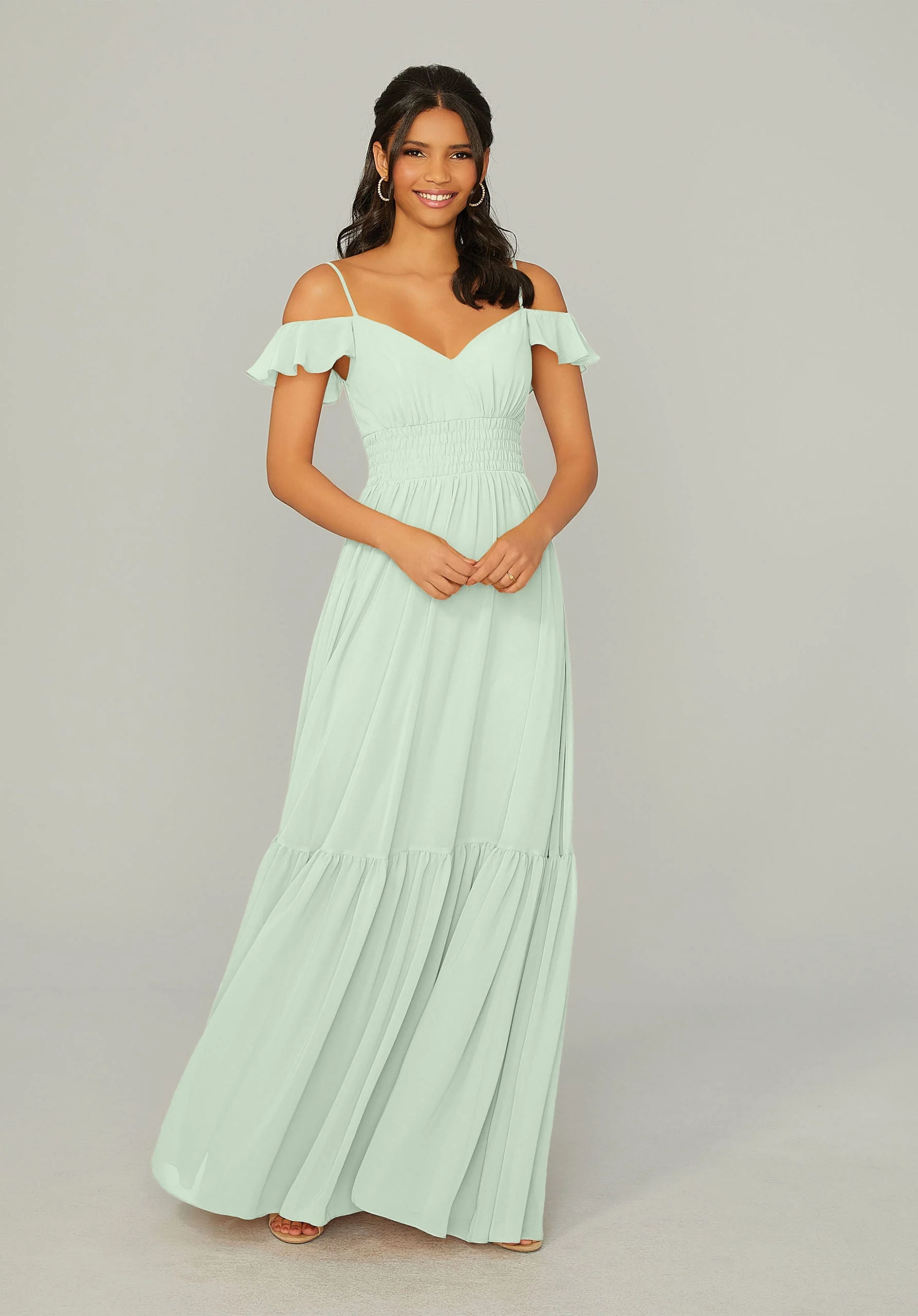 Ruched Keyhole Back Chiffon Bridesmaid Dress - Image 46