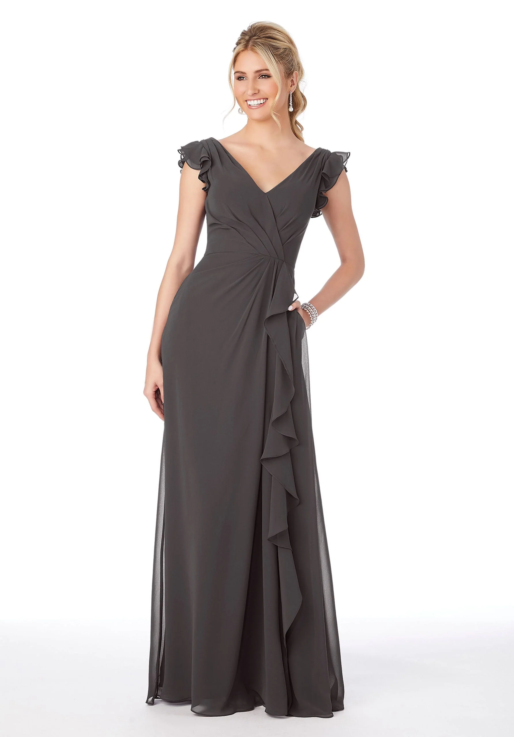 Ruffle Sleeve Chiffon Bridesmaid Dress - Image 15