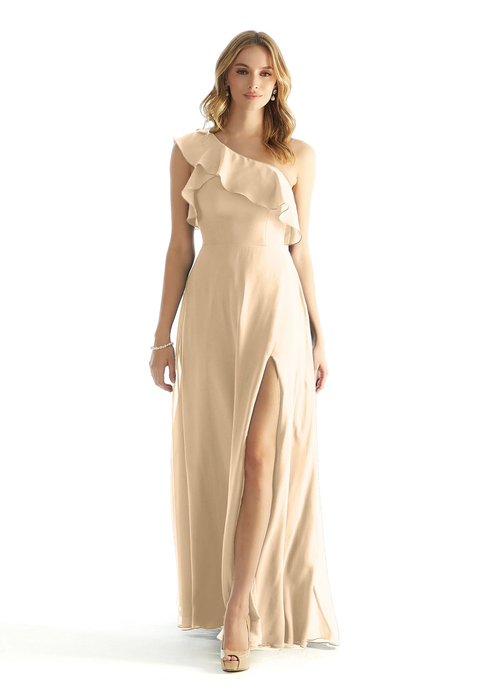 Ruffled One Shoulder Chiffon Bridesmaid Dress - Image 7