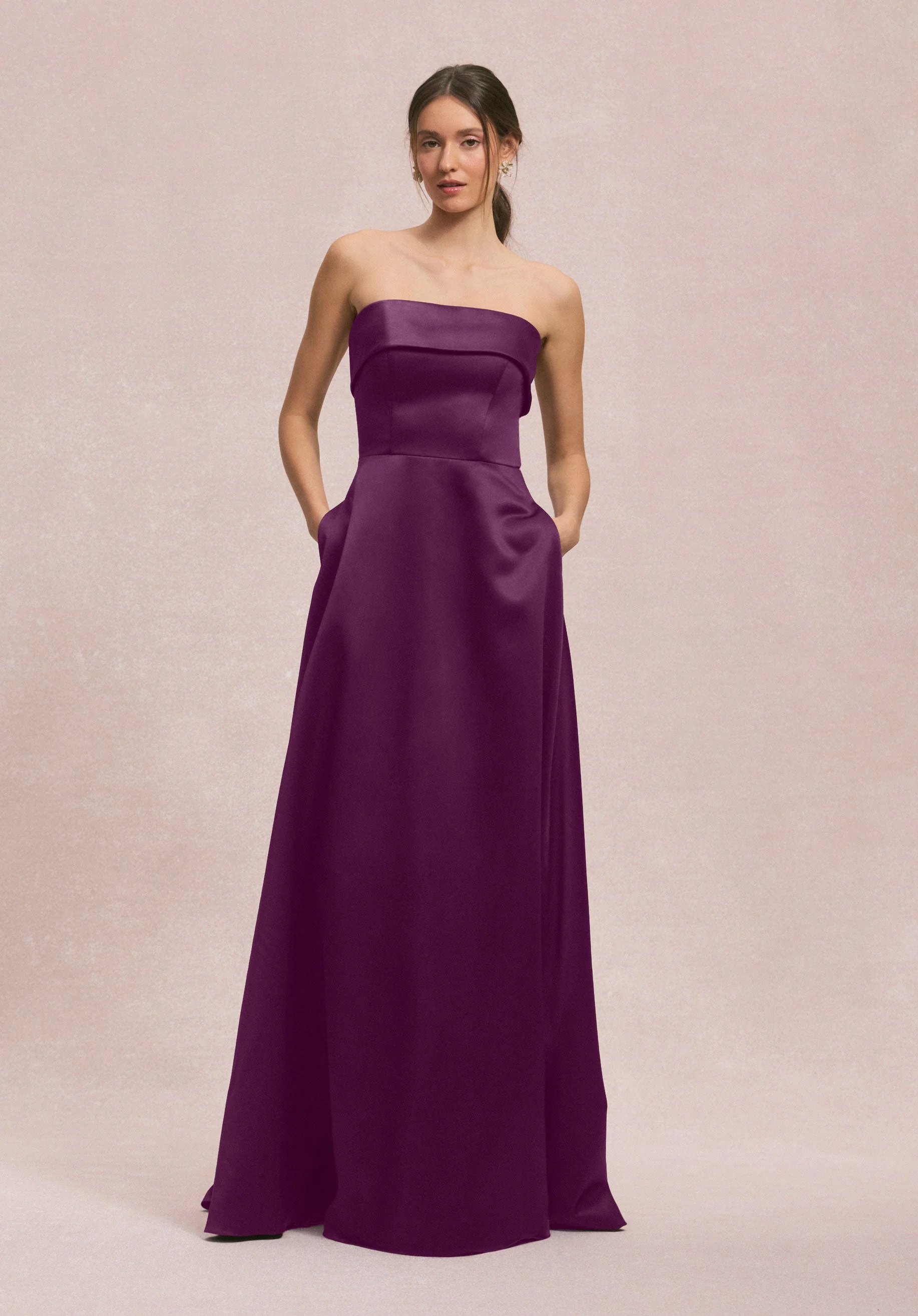 Satin A-Line Bridesmaid Dress with Cuffed Neckline - Image 25