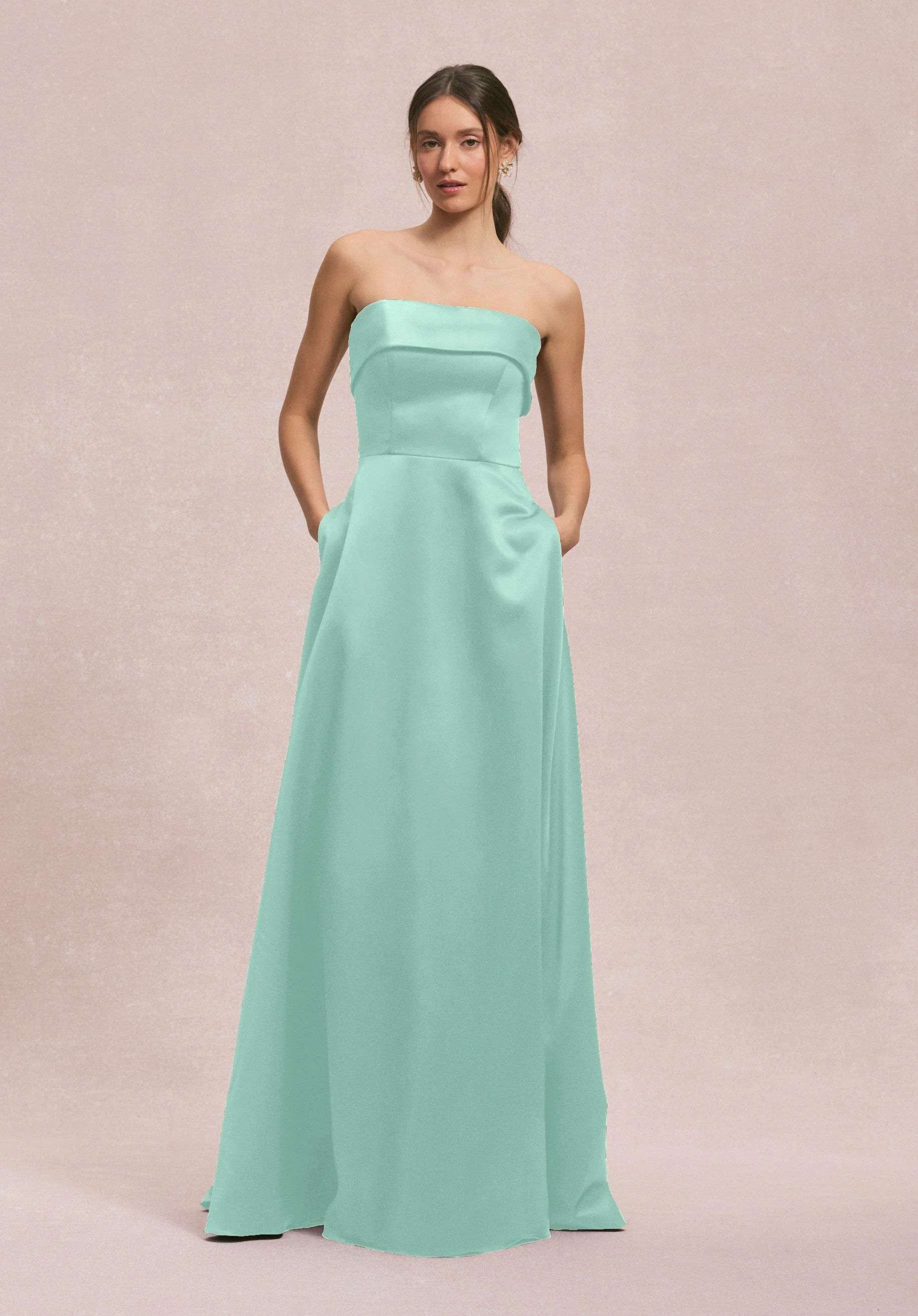 Satin A-Line Bridesmaid Dress with Cuffed Neckline - Image 33
