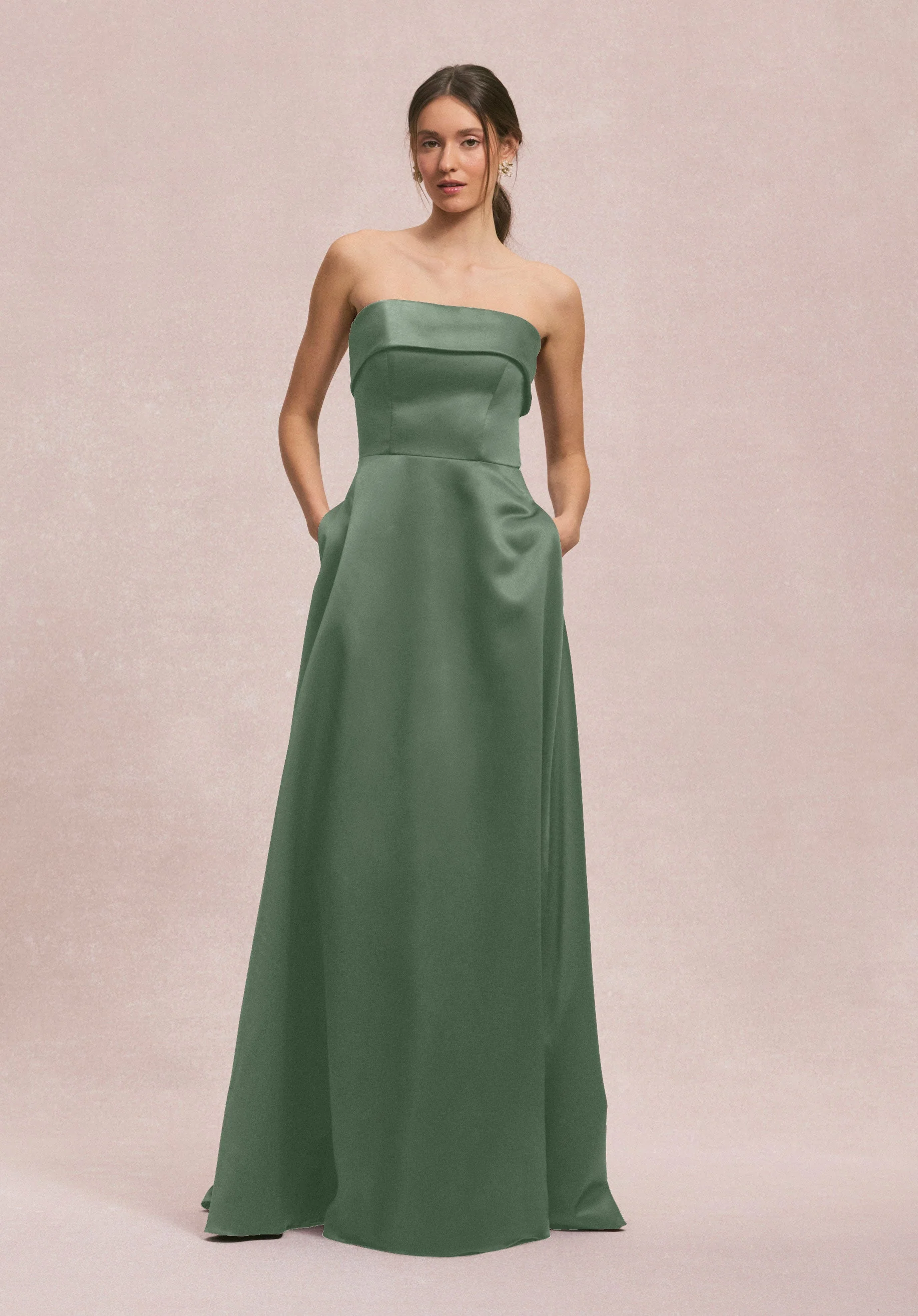 Satin A-Line Bridesmaid Dress with Cuffed Neckline - Image 34