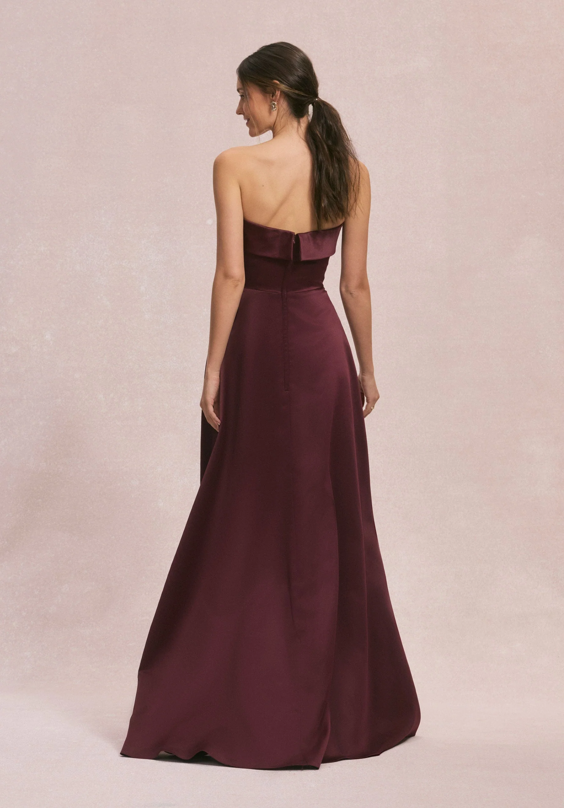 Satin A-Line Bridesmaid Dress with Cuffed Neckline - Image 4