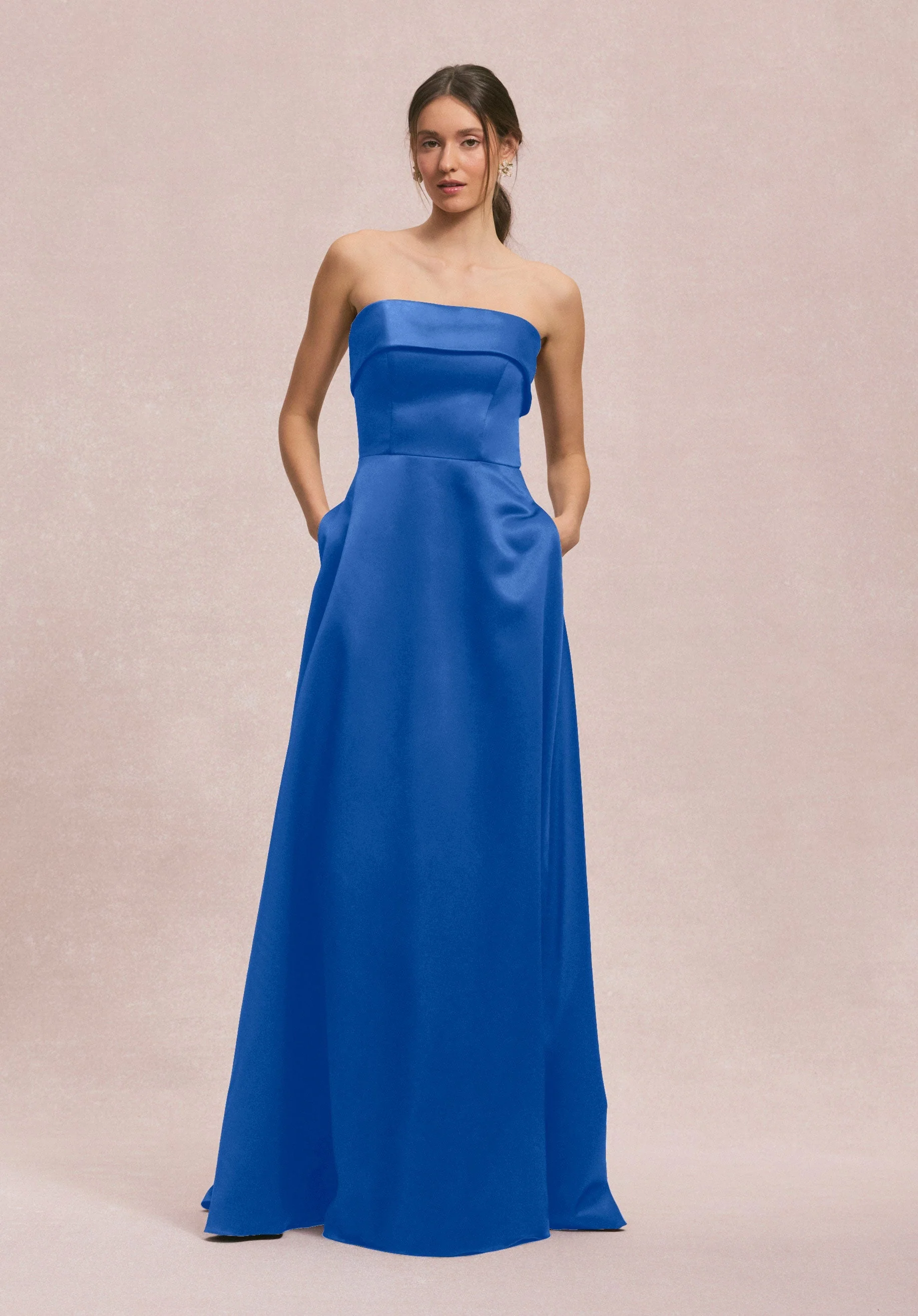 Satin A-Line Bridesmaid Dress with Cuffed Neckline - Image 5