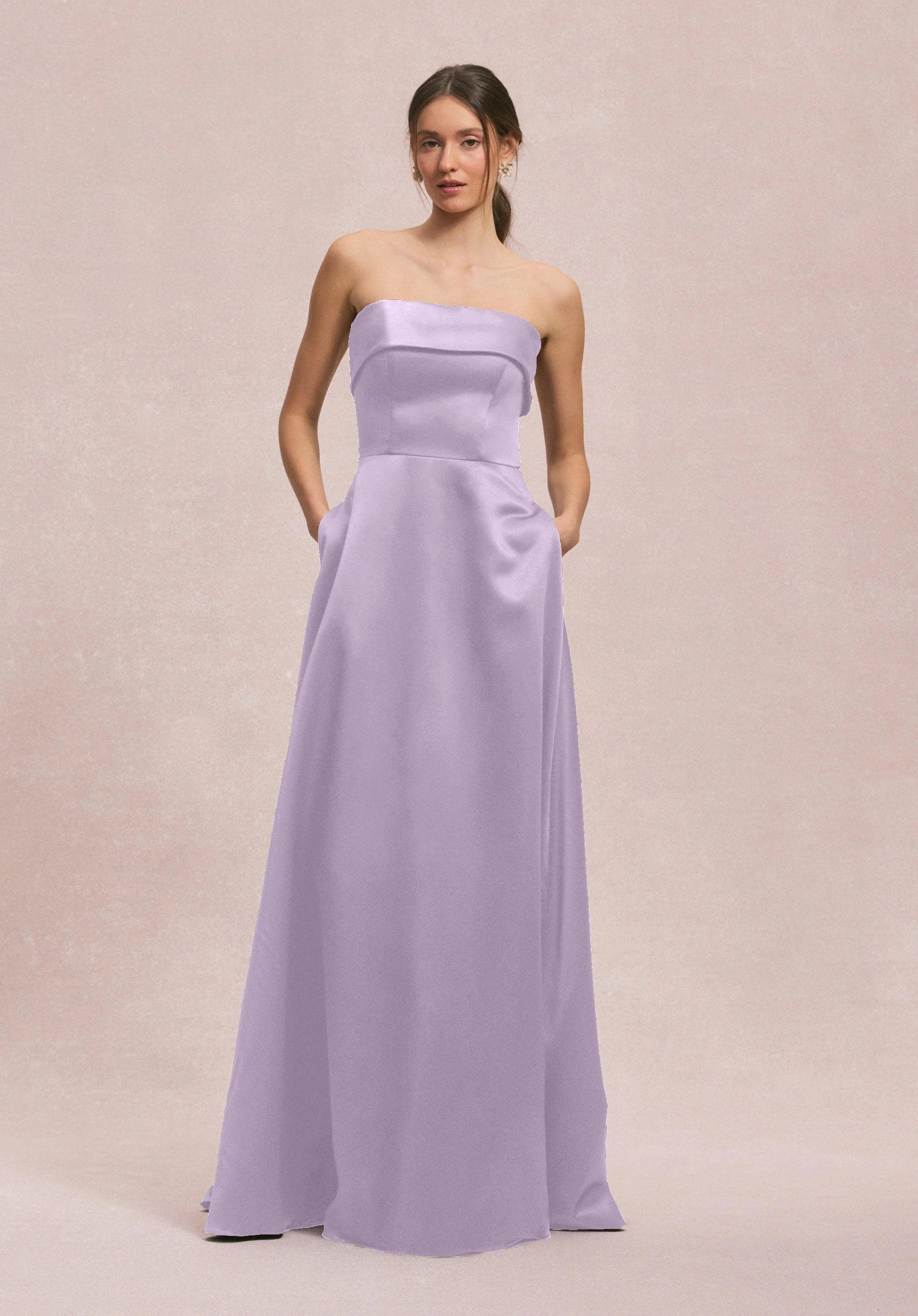Satin A-Line Bridesmaid Dress with Cuffed Neckline - Image 54