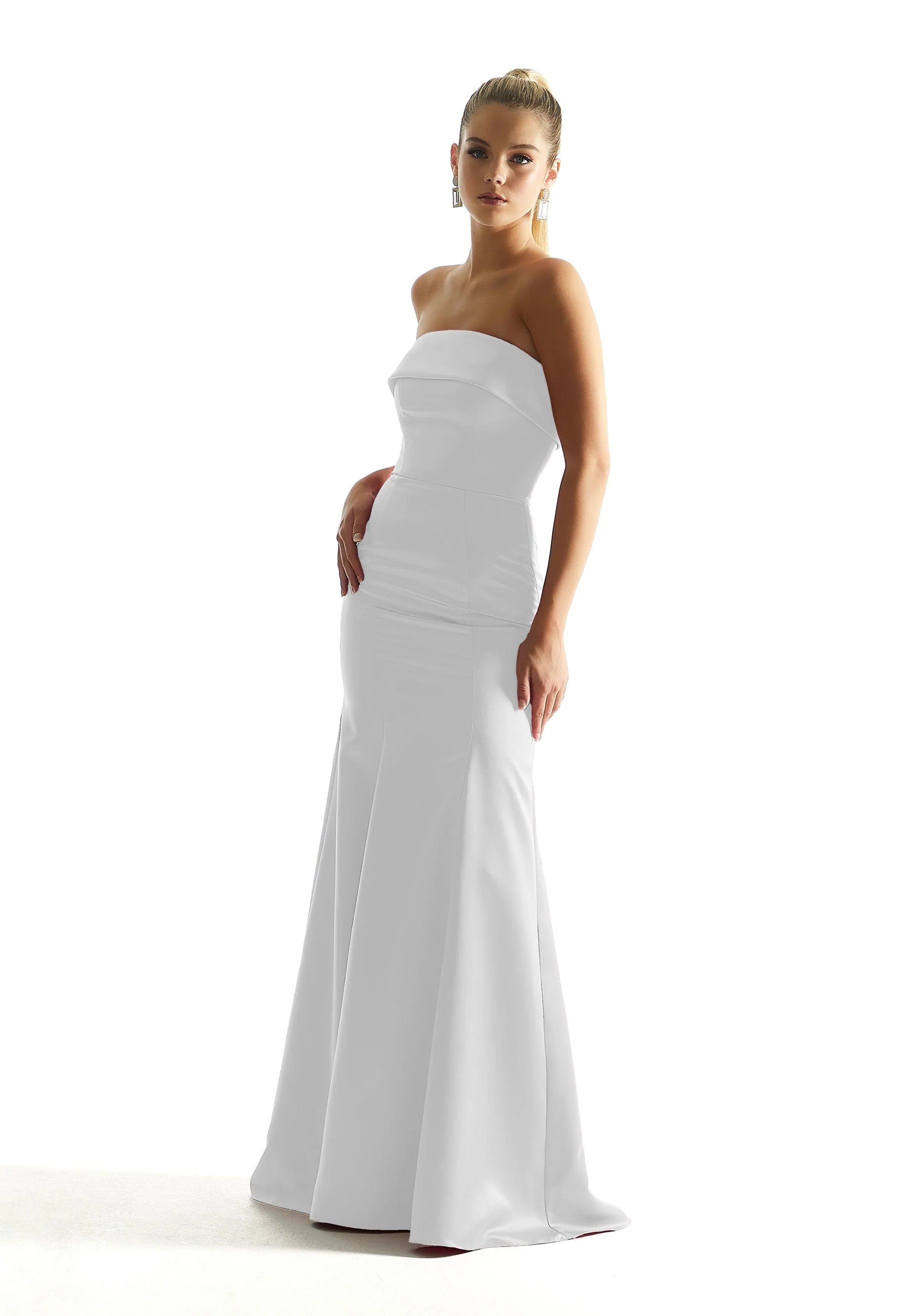 Satin Mermaid Bridesmaid Dress with Cuffed Neckline - Image 14