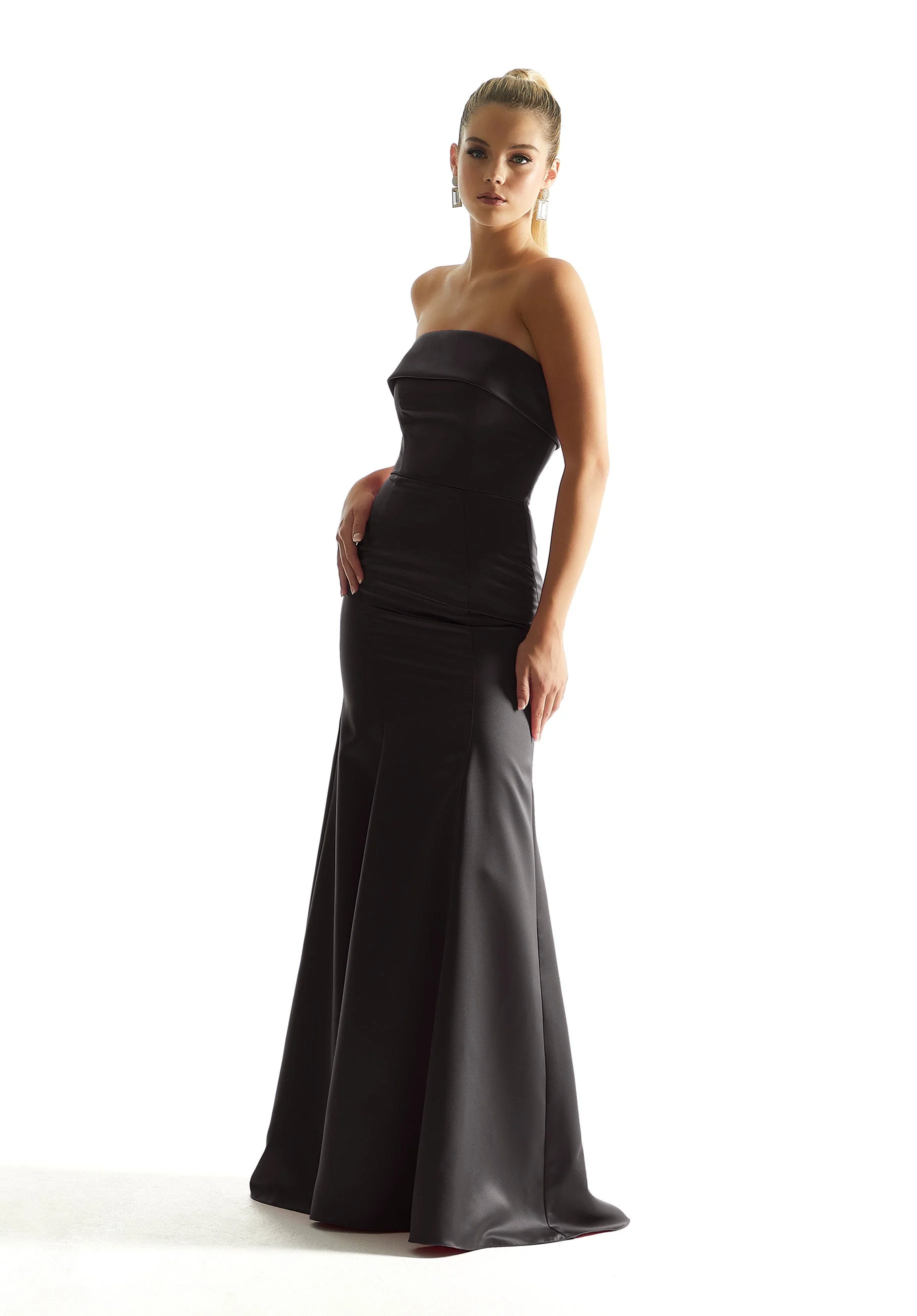 Satin Mermaid Bridesmaid Dress with Cuffed Neckline - Image 16