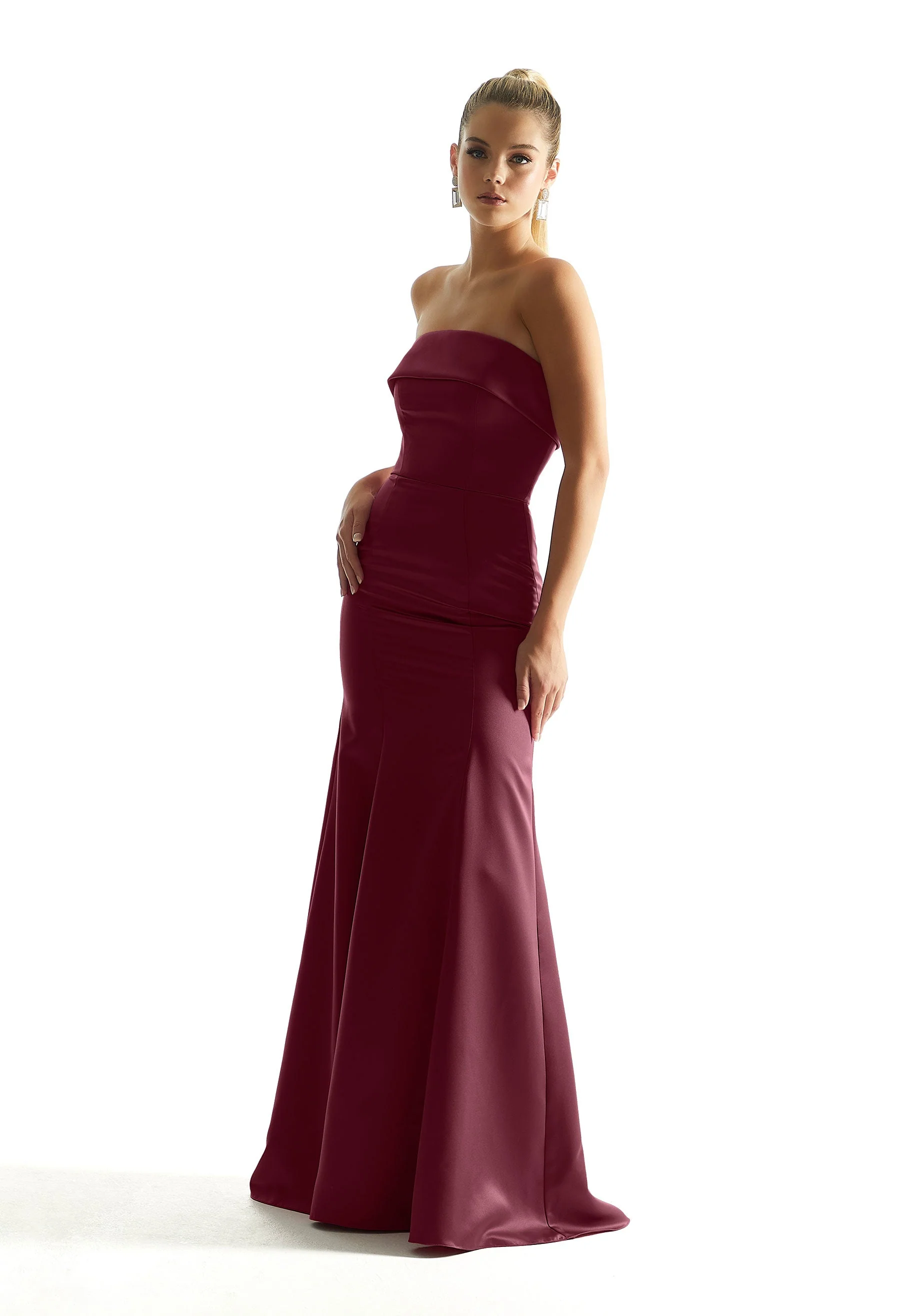 Satin Mermaid Bridesmaid Dress with Cuffed Neckline - Image 19