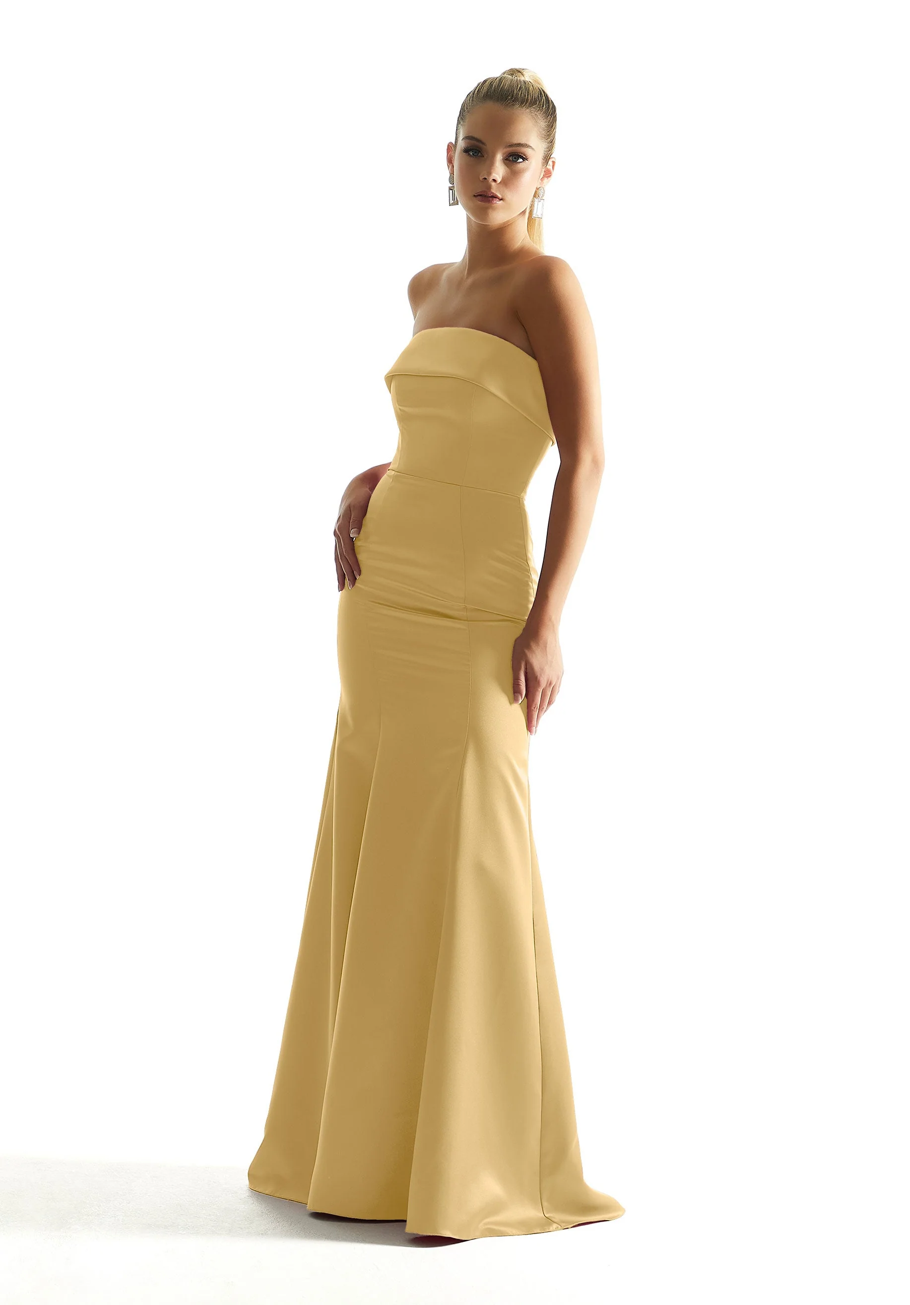 Satin Mermaid Bridesmaid Dress with Cuffed Neckline - Image 20