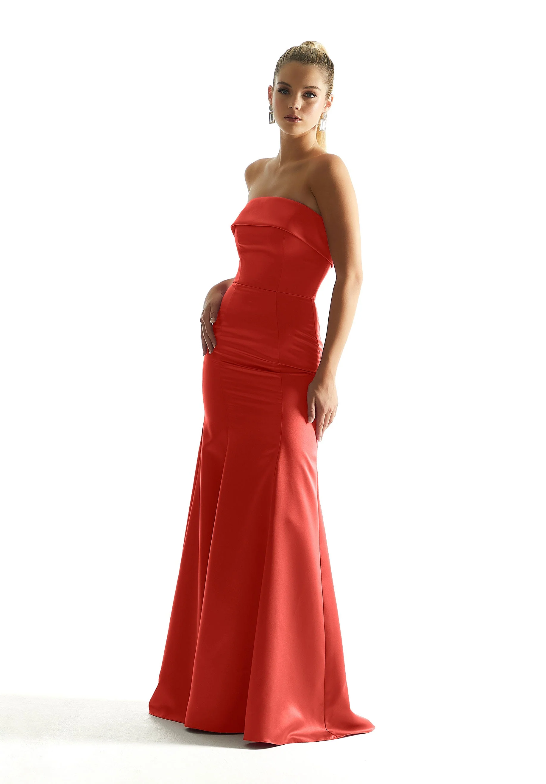 Satin Mermaid Bridesmaid Dress with Cuffed Neckline - Image 23