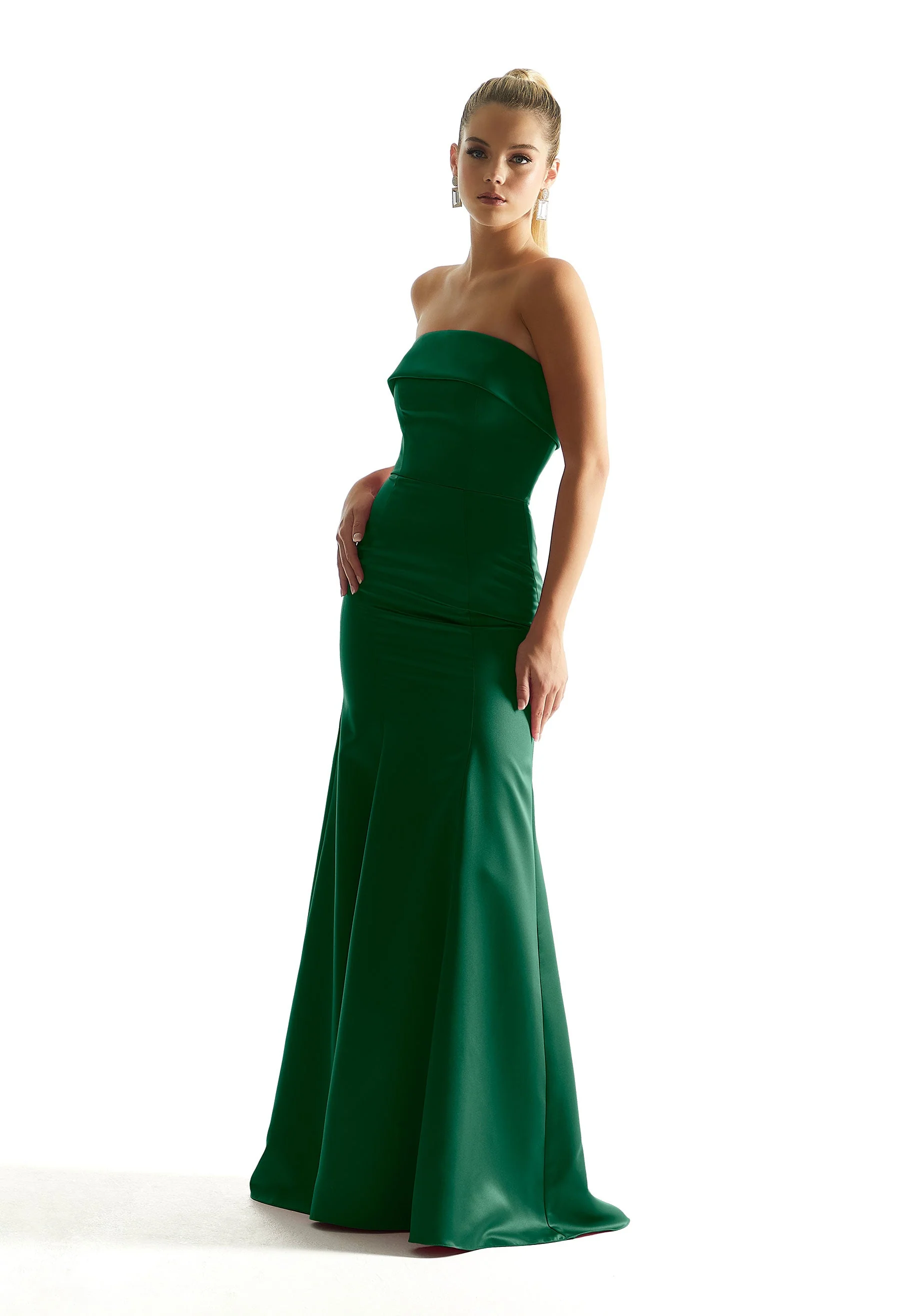 Satin Mermaid Bridesmaid Dress with Cuffed Neckline - Image 31