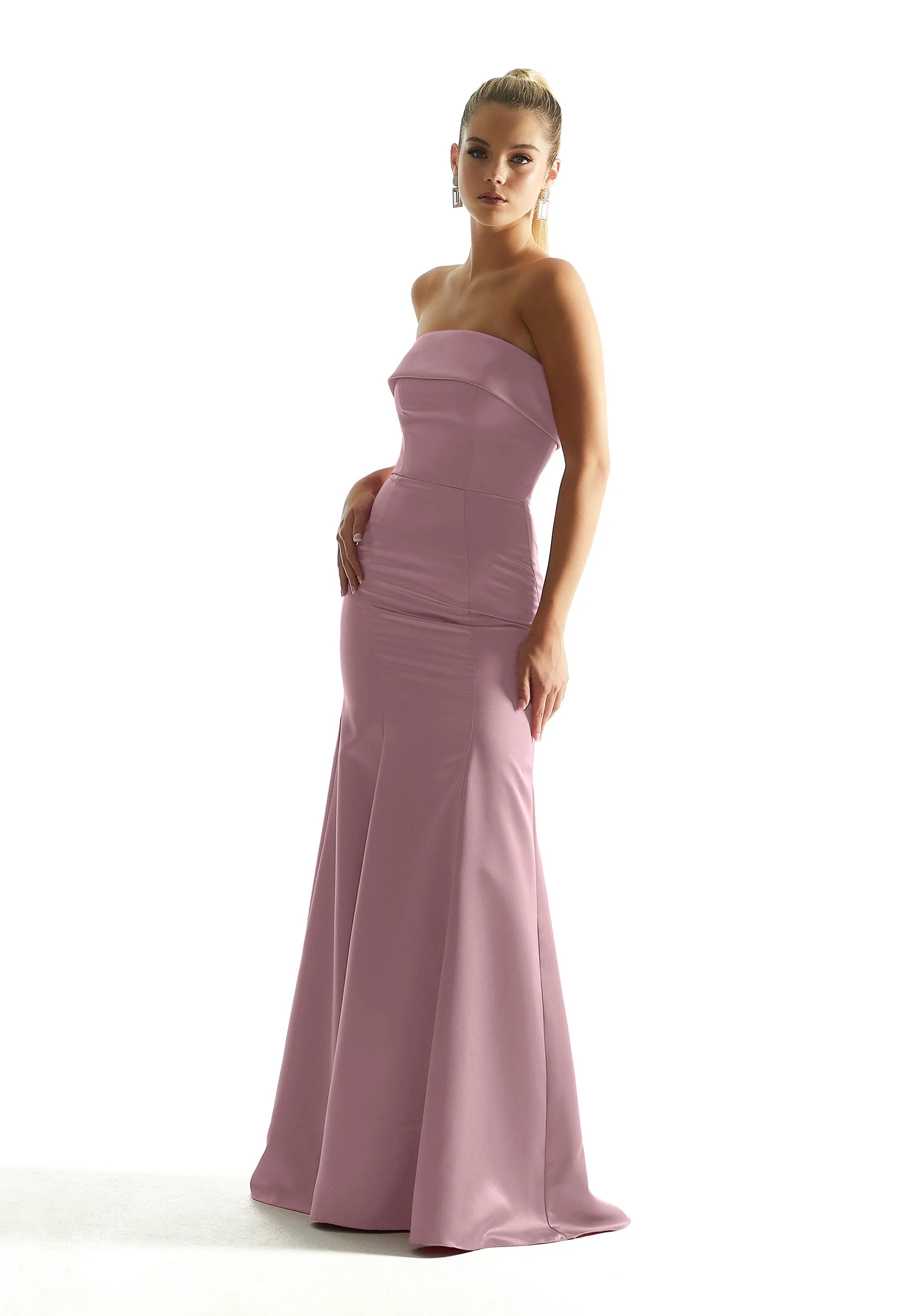 Satin Mermaid Bridesmaid Dress with Cuffed Neckline - Image 34
