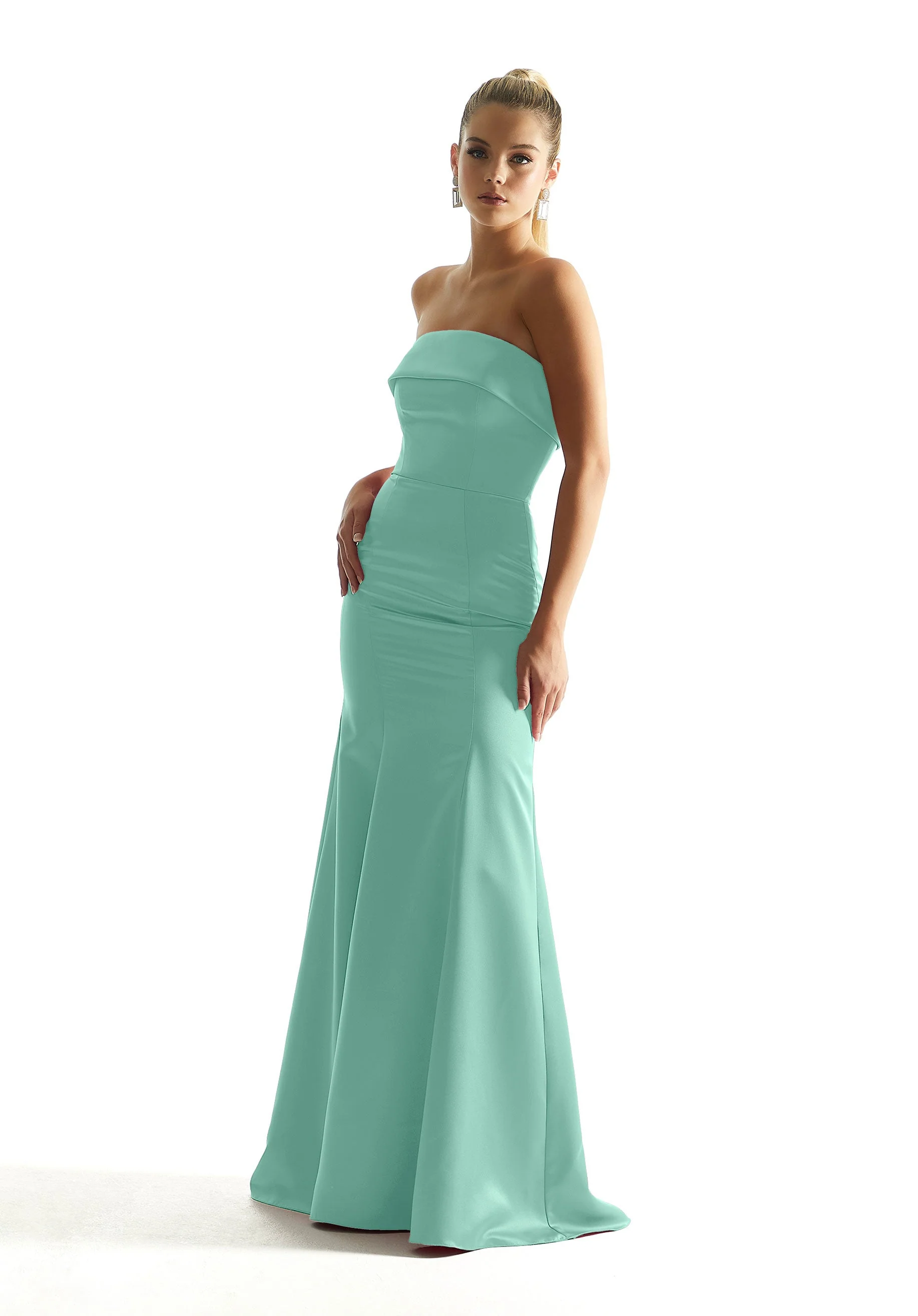Satin Mermaid Bridesmaid Dress with Cuffed Neckline - Image 37