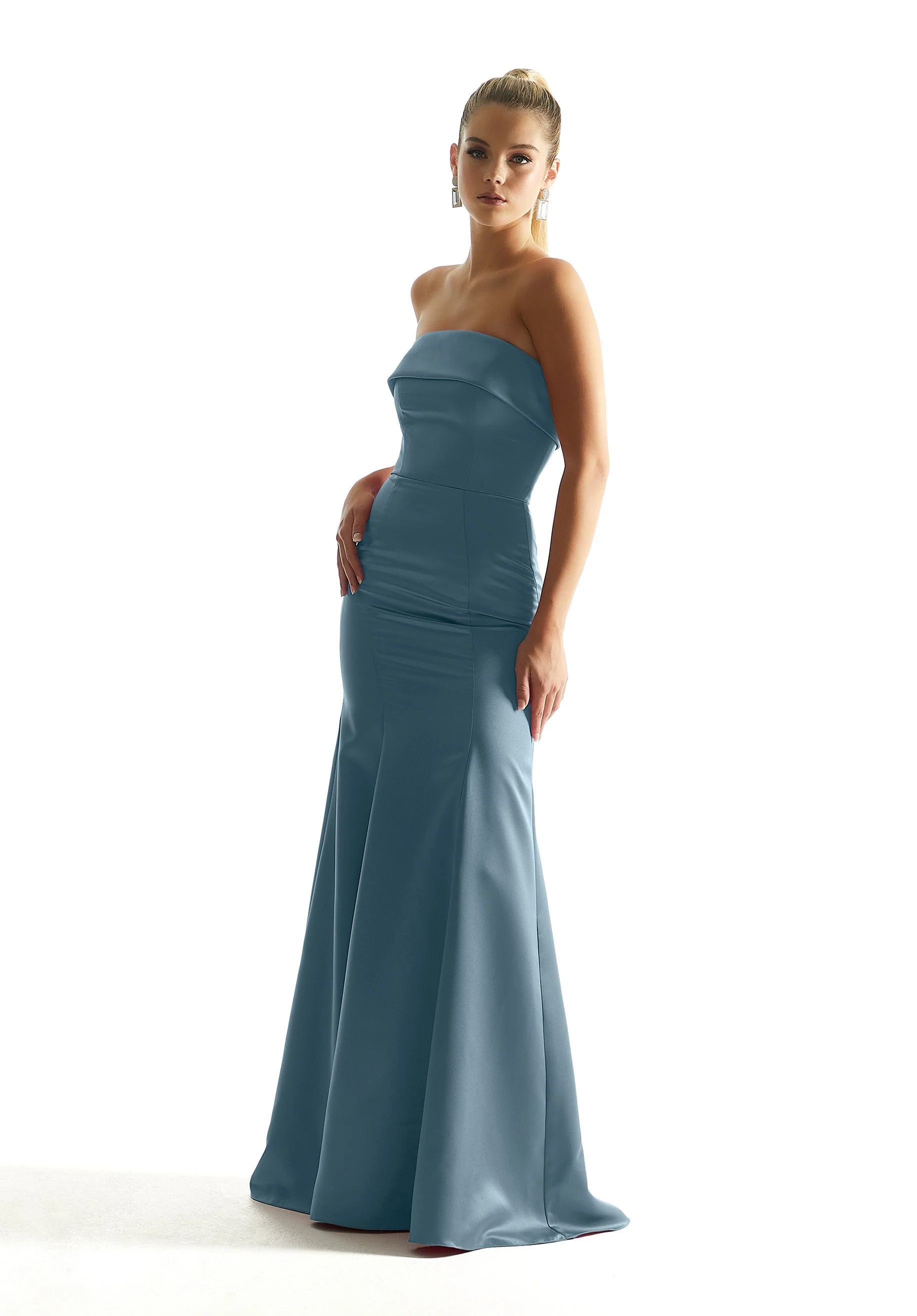 Satin Mermaid Bridesmaid Dress with Cuffed Neckline - Image 49