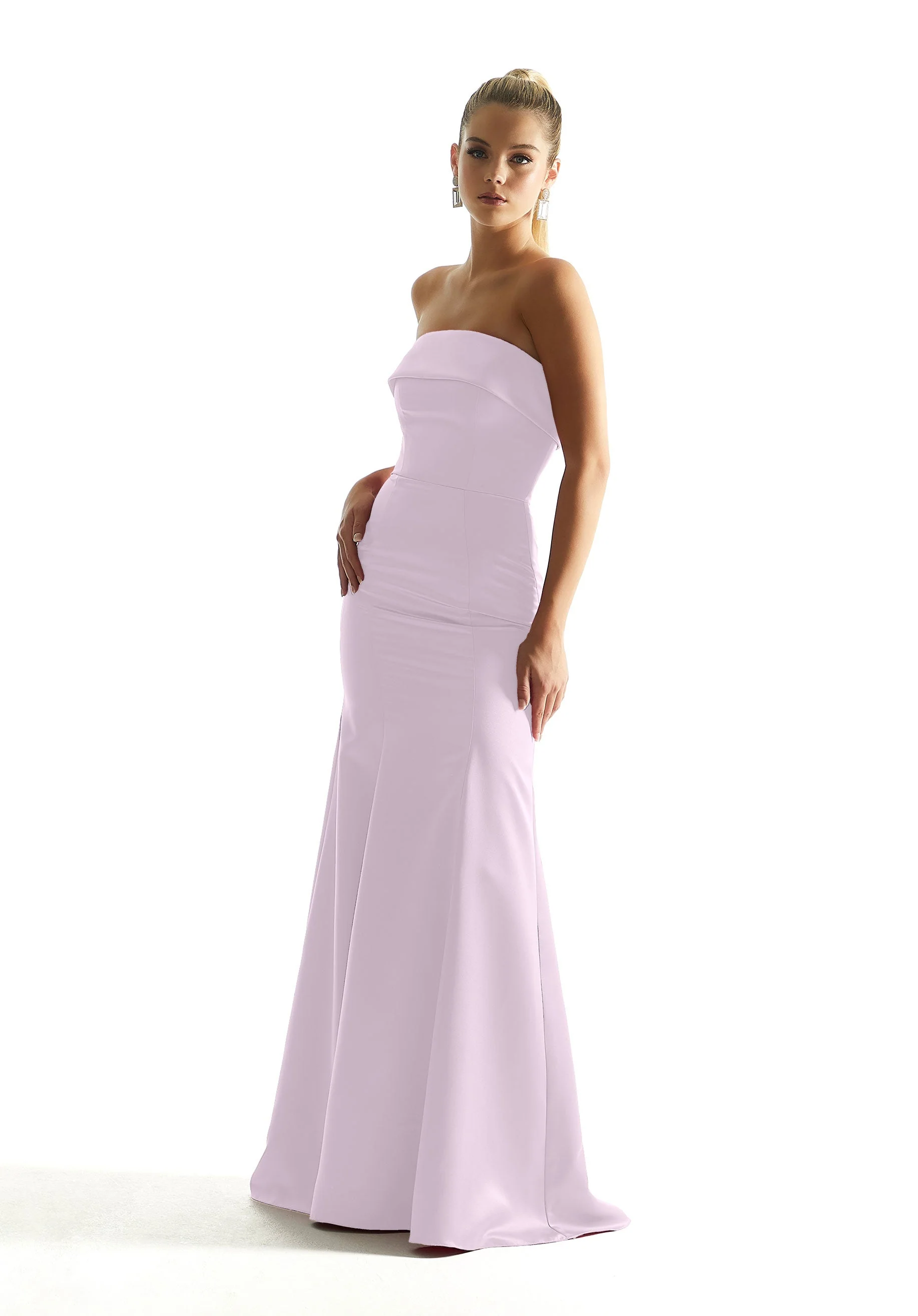 Satin Mermaid Bridesmaid Dress with Cuffed Neckline - Image 54