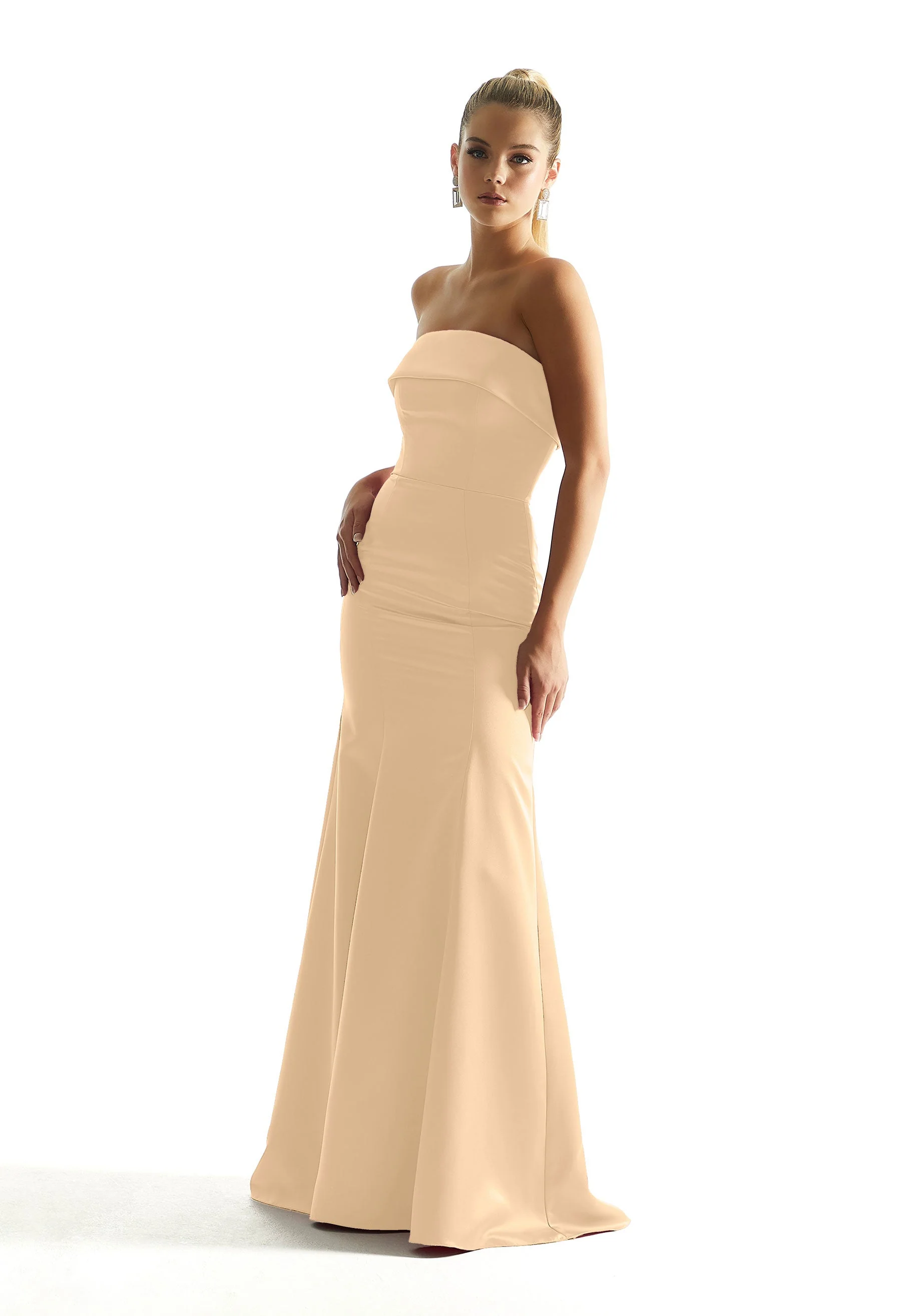 Satin Mermaid Bridesmaid Dress with Cuffed Neckline - Image 6