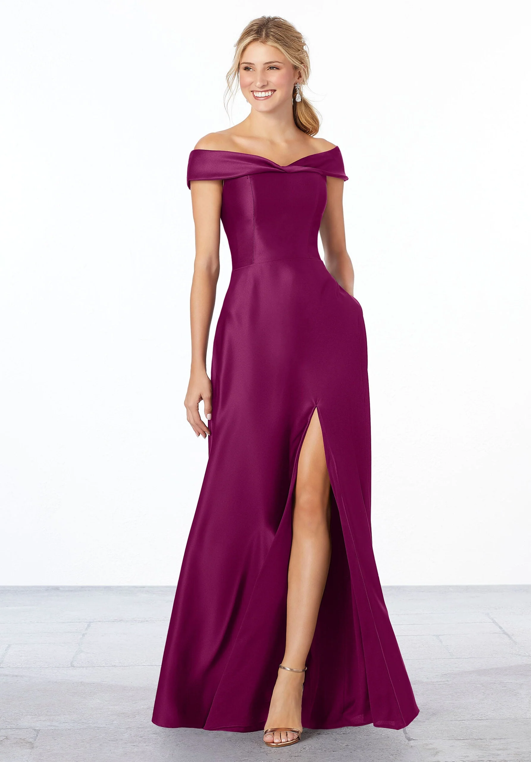 Satin Off-The-Shoulder Bridesmaid Dress - Image 18