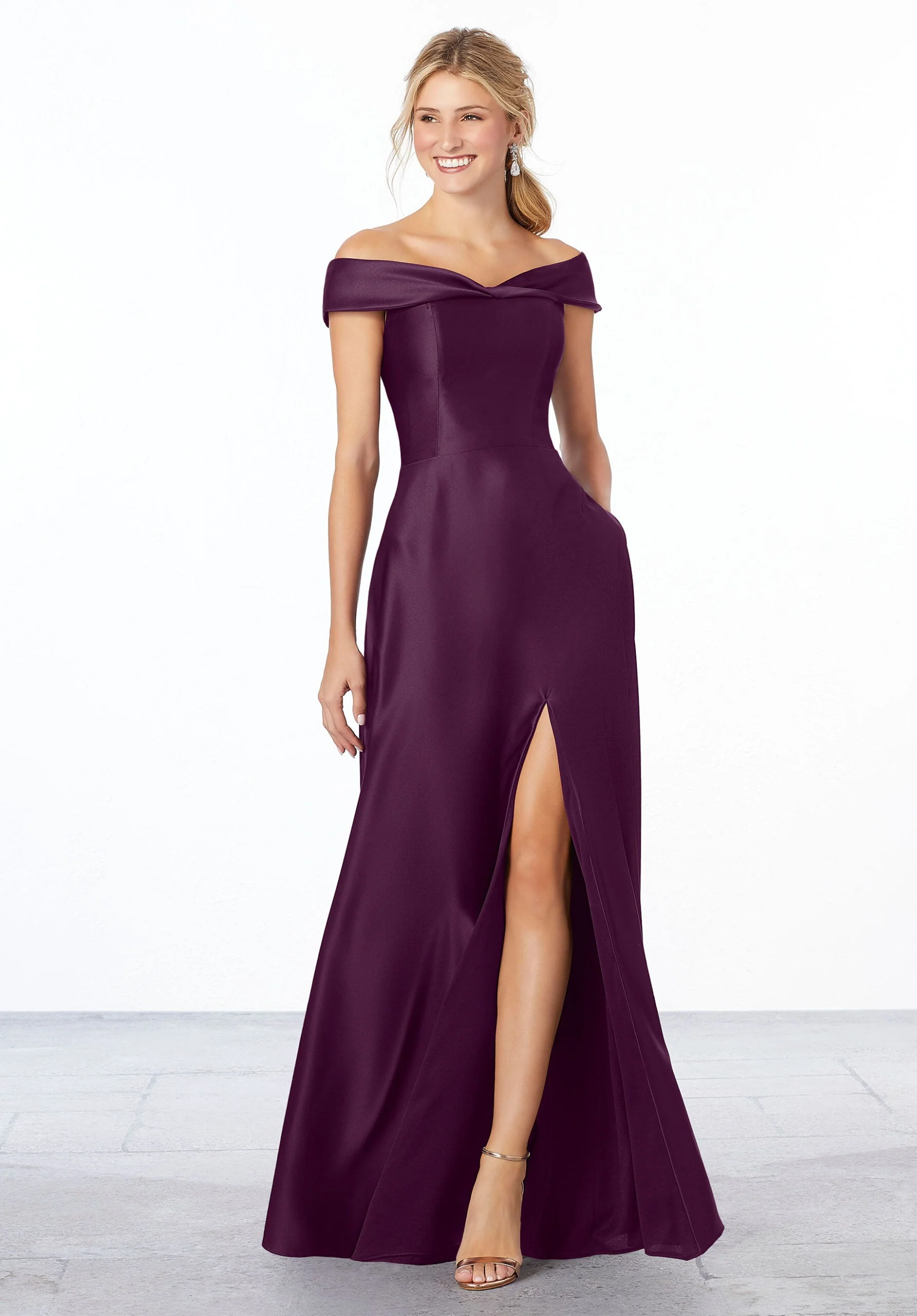 Satin Off-The-Shoulder Bridesmaid Dress - Image 27