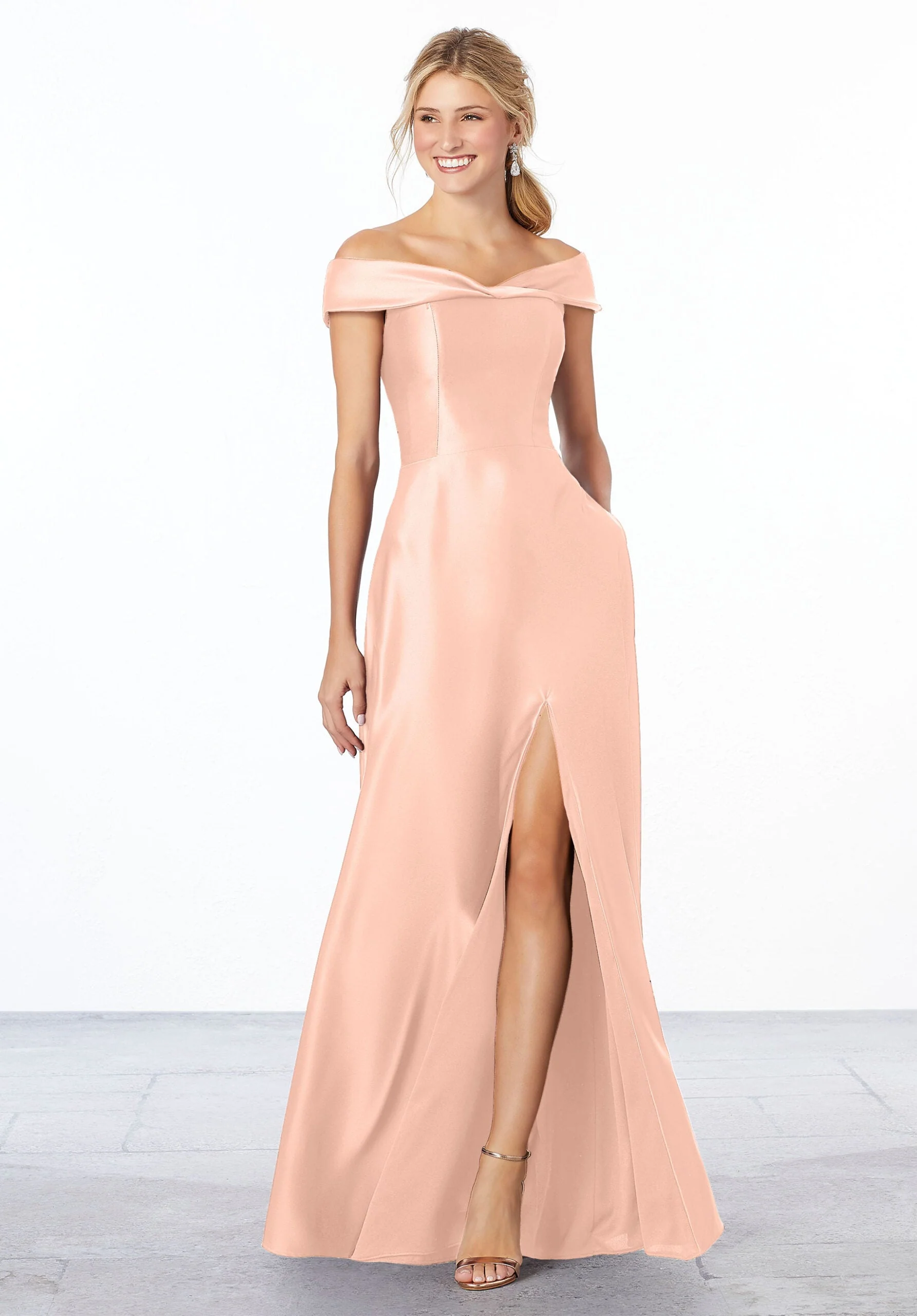 Satin Off-The-Shoulder Bridesmaid Dress - Image 39