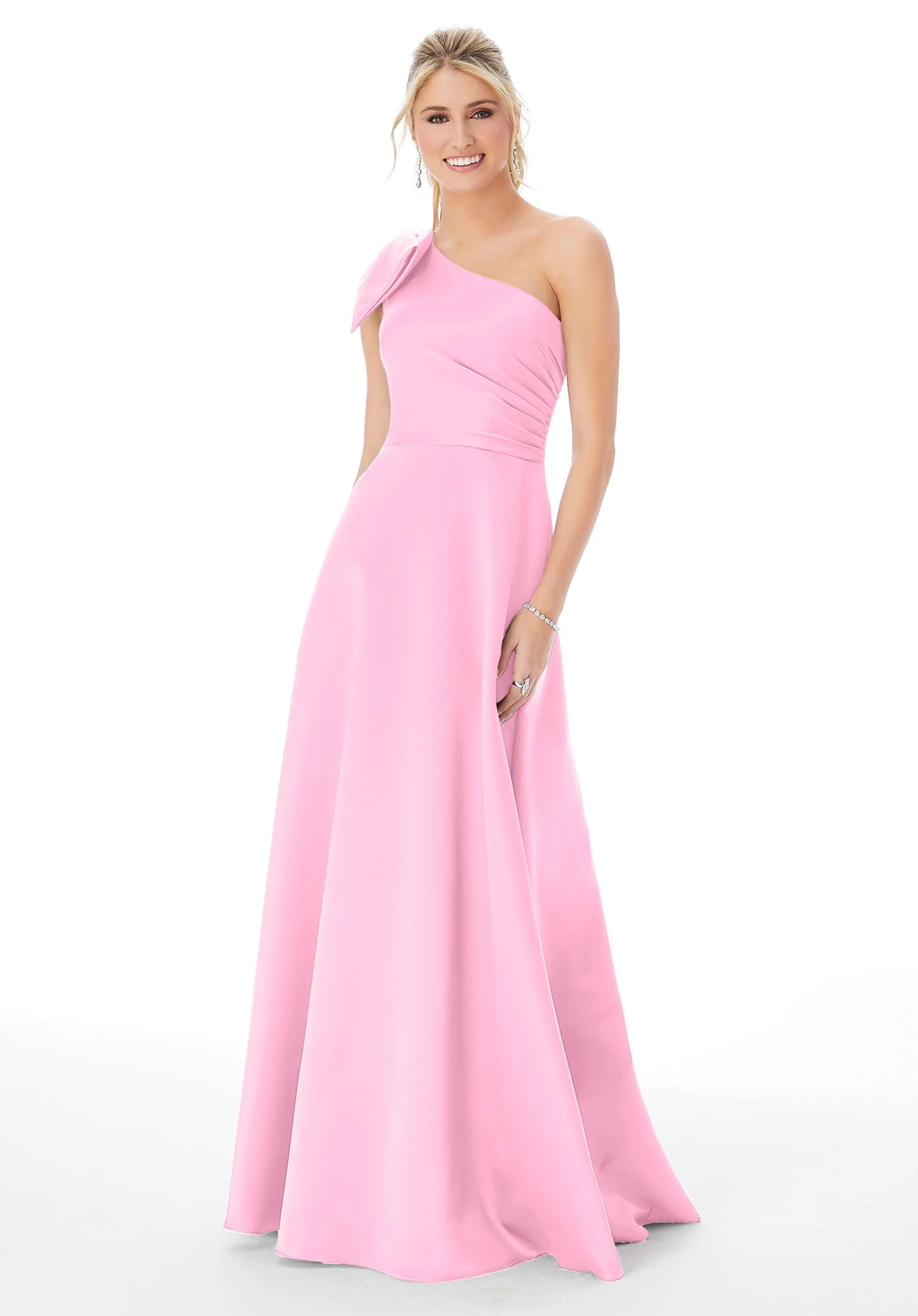 Satin One-Shoulder Bridesmaid Dress - Image 35