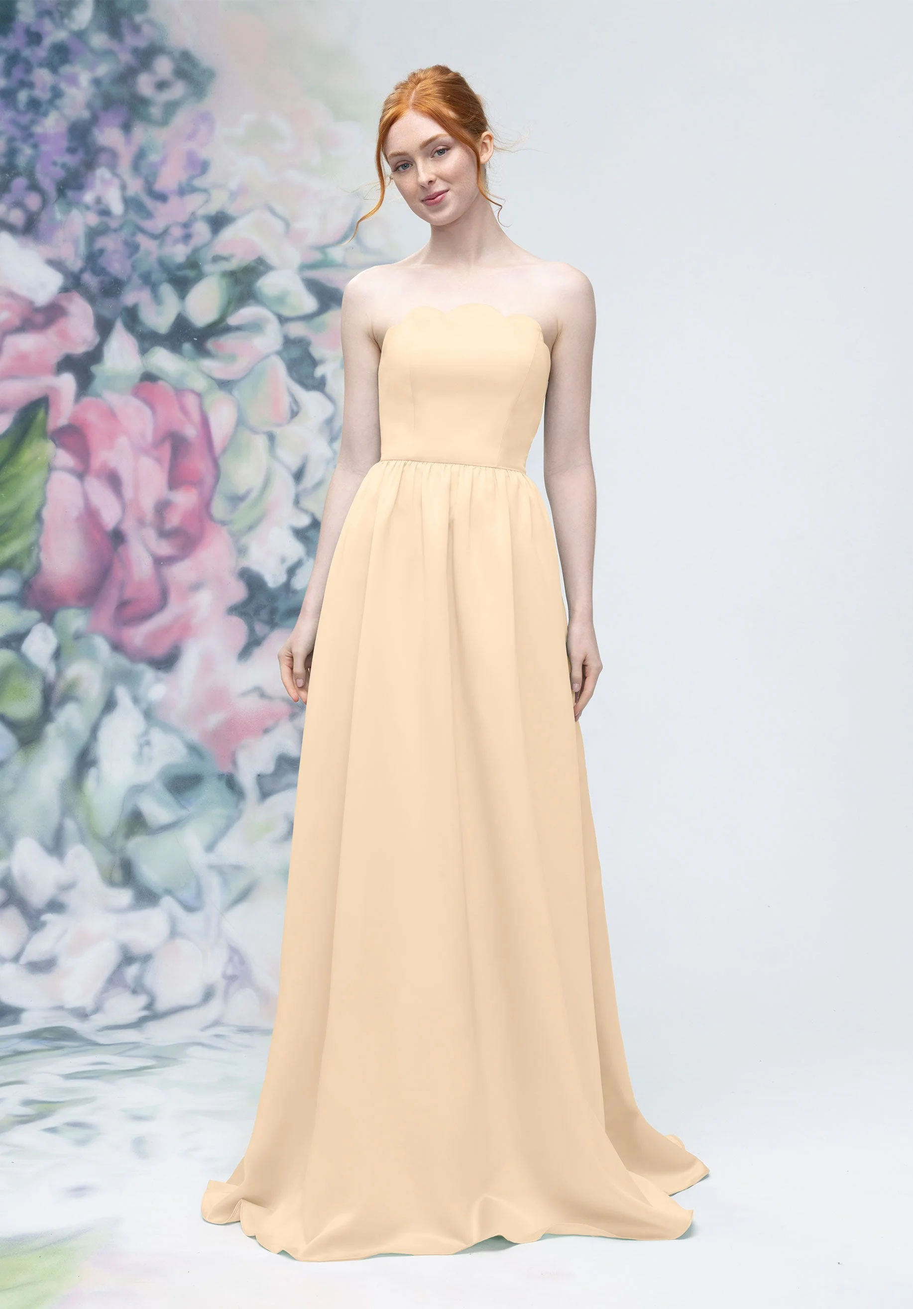 Scallop Edged Strapless Satin A-Line Bridesmaid Dress - Image 12
