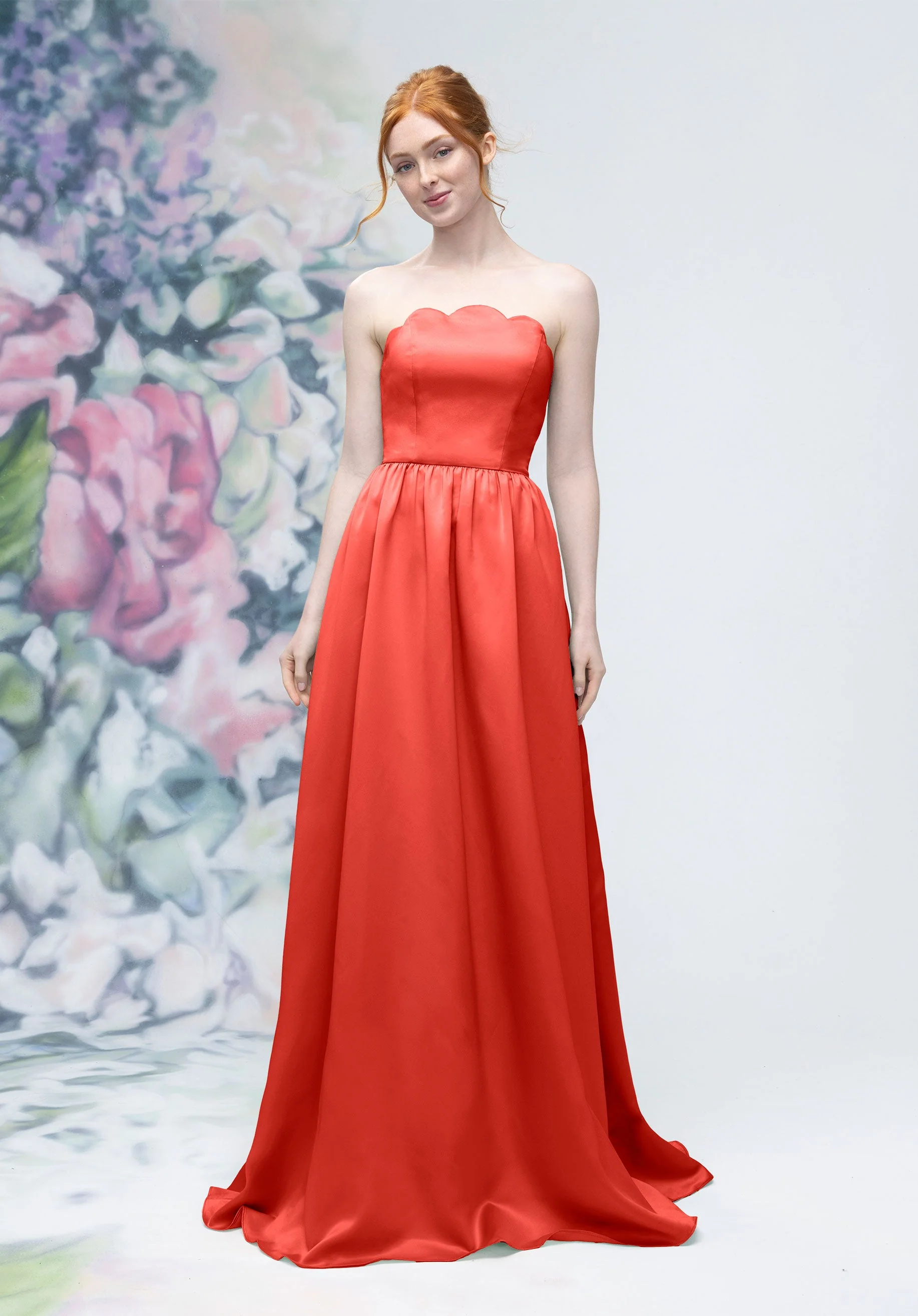 Scallop Edged Strapless Satin A-Line Bridesmaid Dress - Image 17