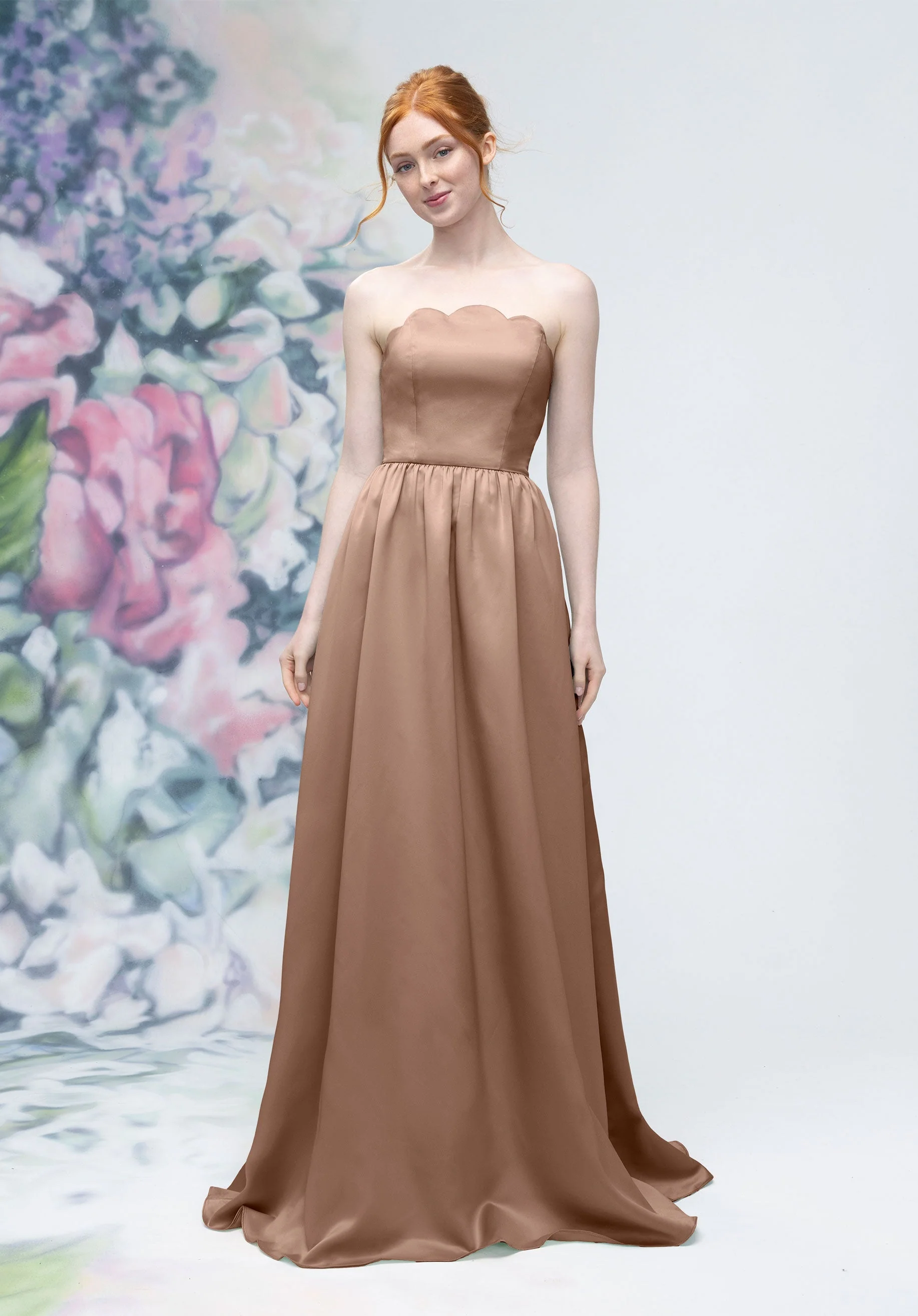 Scallop Edged Strapless Satin A-Line Bridesmaid Dress - Image 27